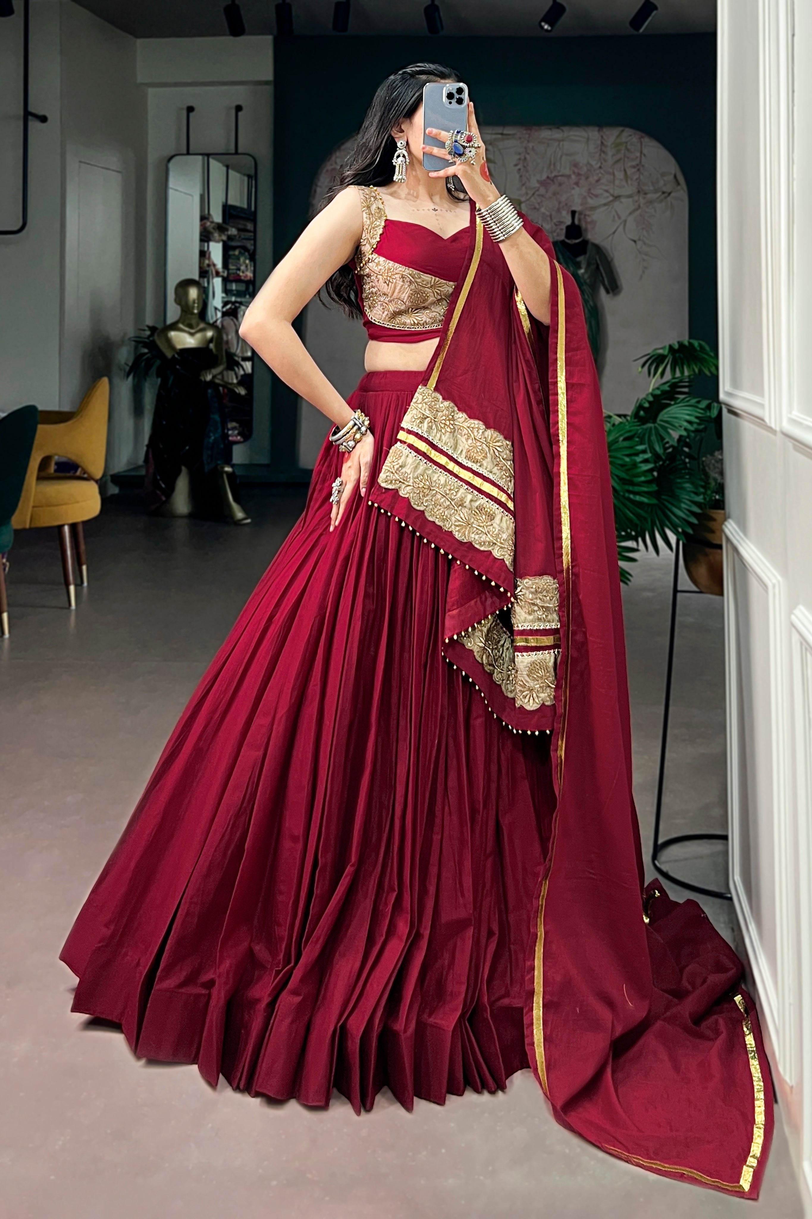 Maroon Mal Cotton Designer Lehenga Choli For Navratri