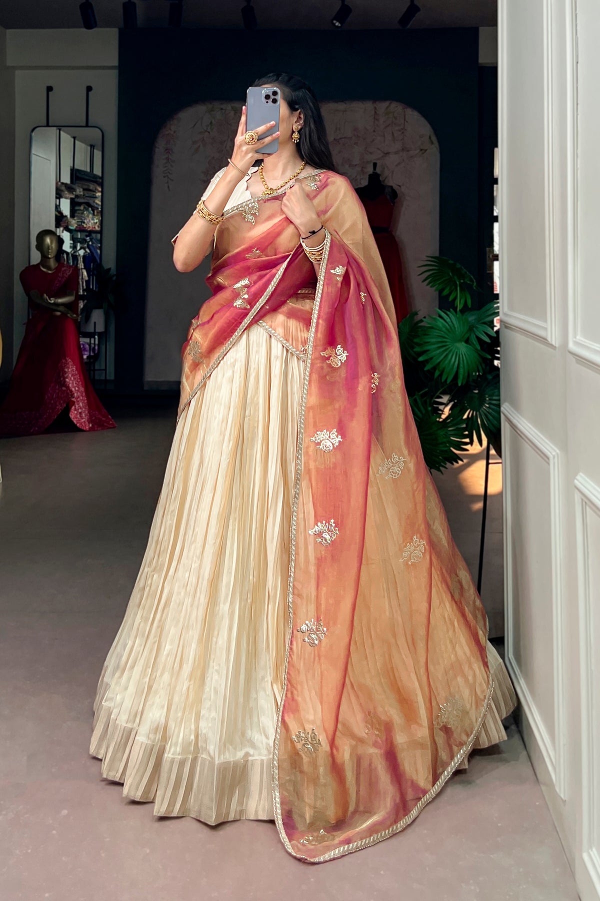 Designer Pleated Poly Kotha Tasar Lehenga Choli For Festive & Wedding Wear