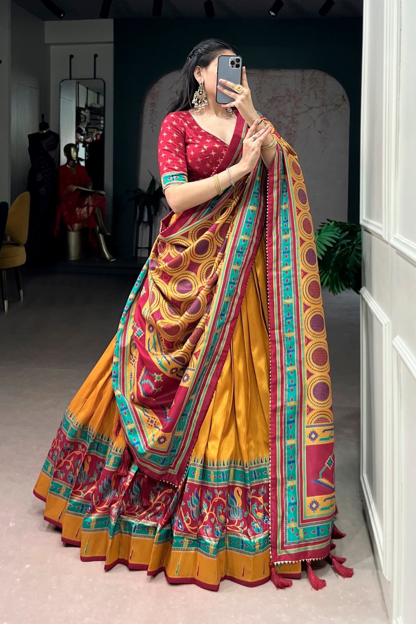Premium Printed Festive Tasar Silk Lehenga Choli Set For Women