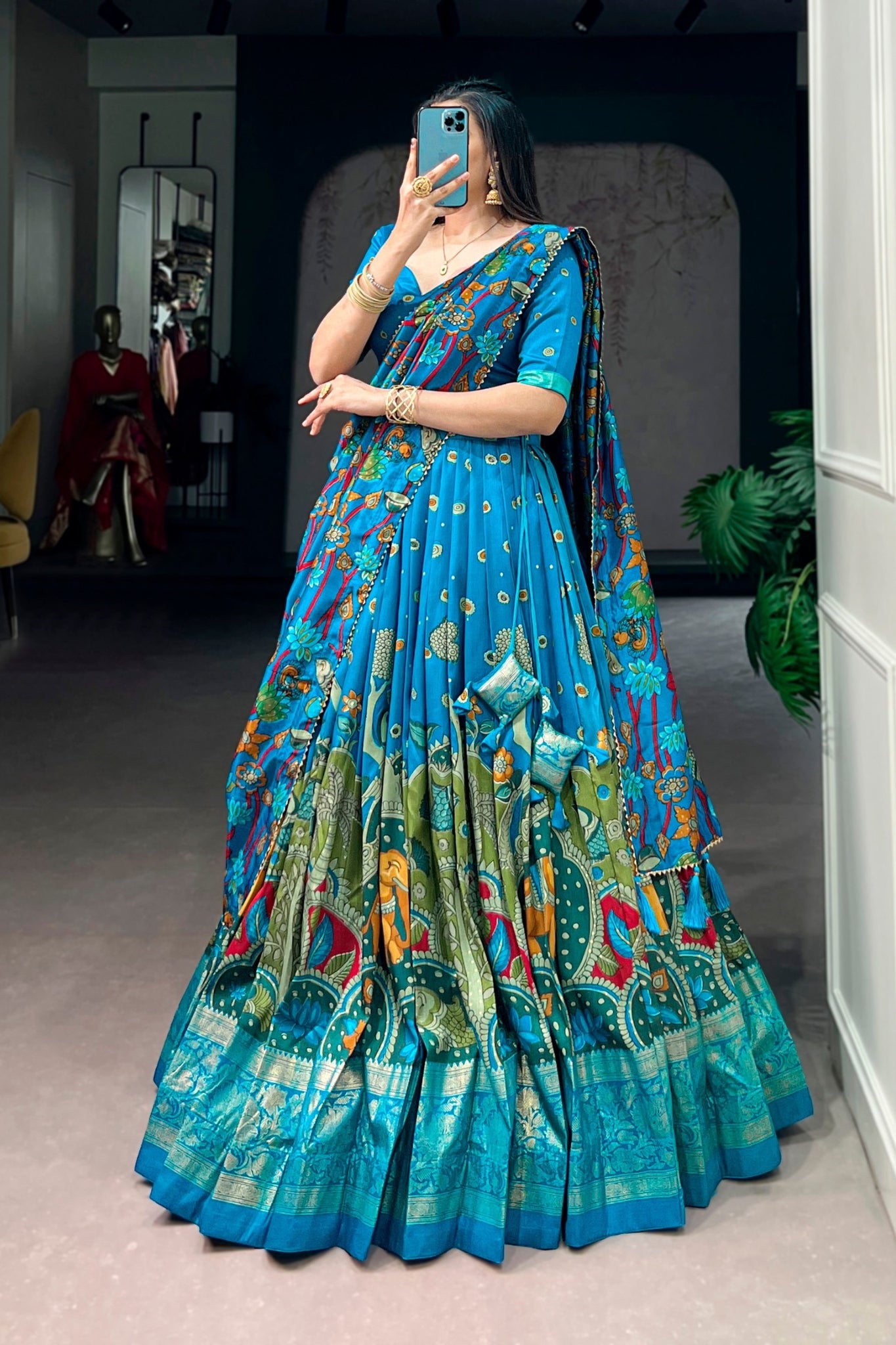 Kalamkari Print With Foil Work Lehenga Choli