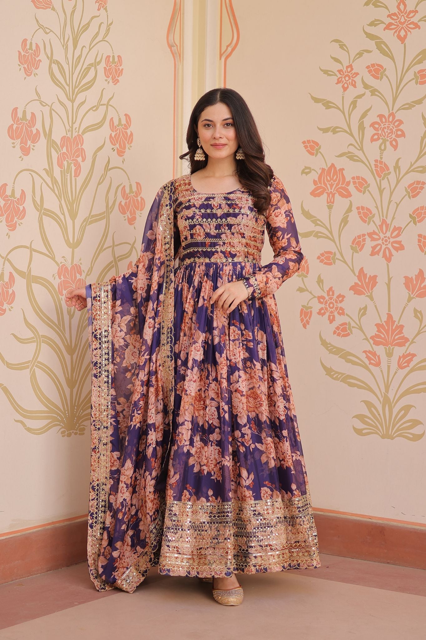 Elegance Digital Printed Embroidered Work Beautifully Gown With Dupatta