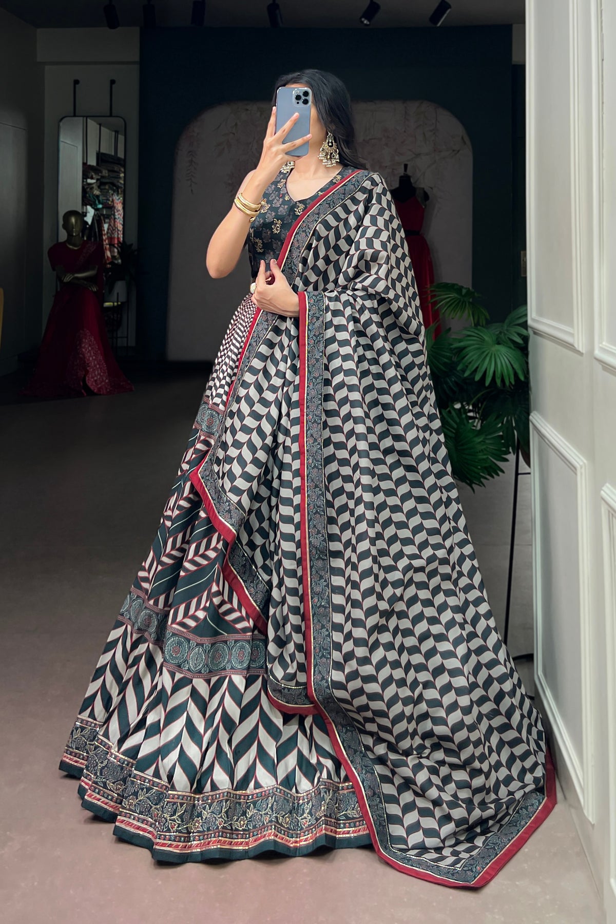 Vaishali Silk Designer Print With Beads Work Lehenga Choli For Wedding & Festive Wear