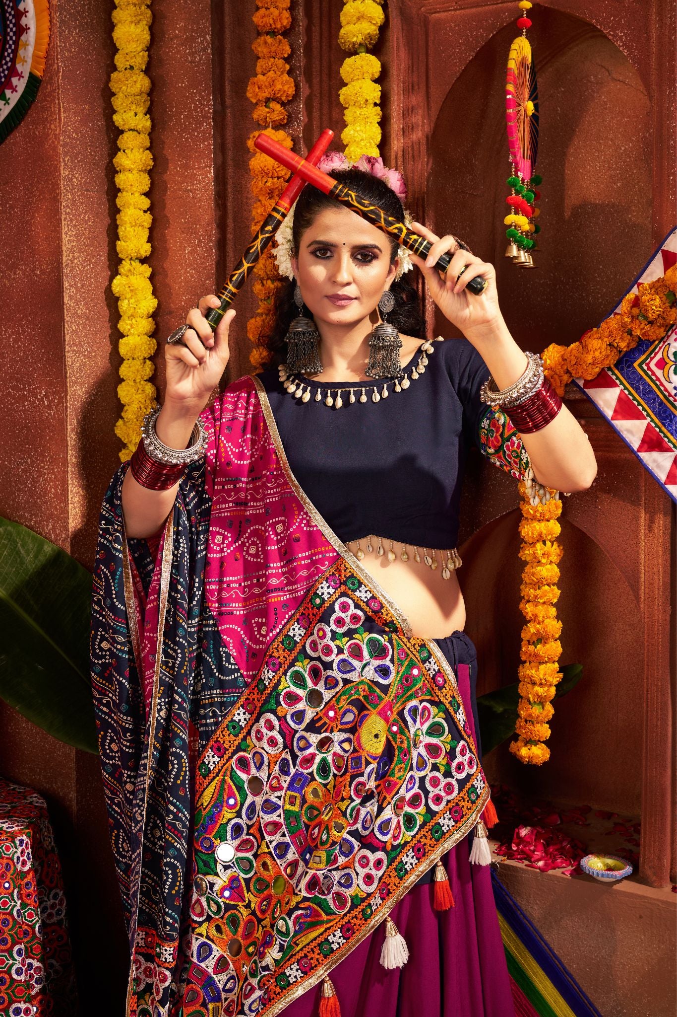 Beautifully Multi Color Designer Viscose Cotton Navratri Lehenga Choli