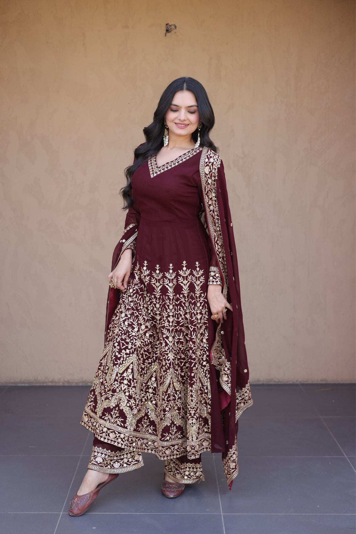Designer Multi-Sequins Embroidered Anarkali Gown Set With Pant & Dupatta