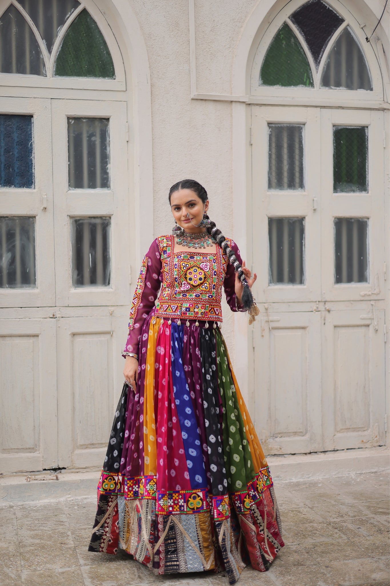 Georgette Printed Attractive Kutchi Gamthi Work Designer Stunning Navratri Lehenga Choli