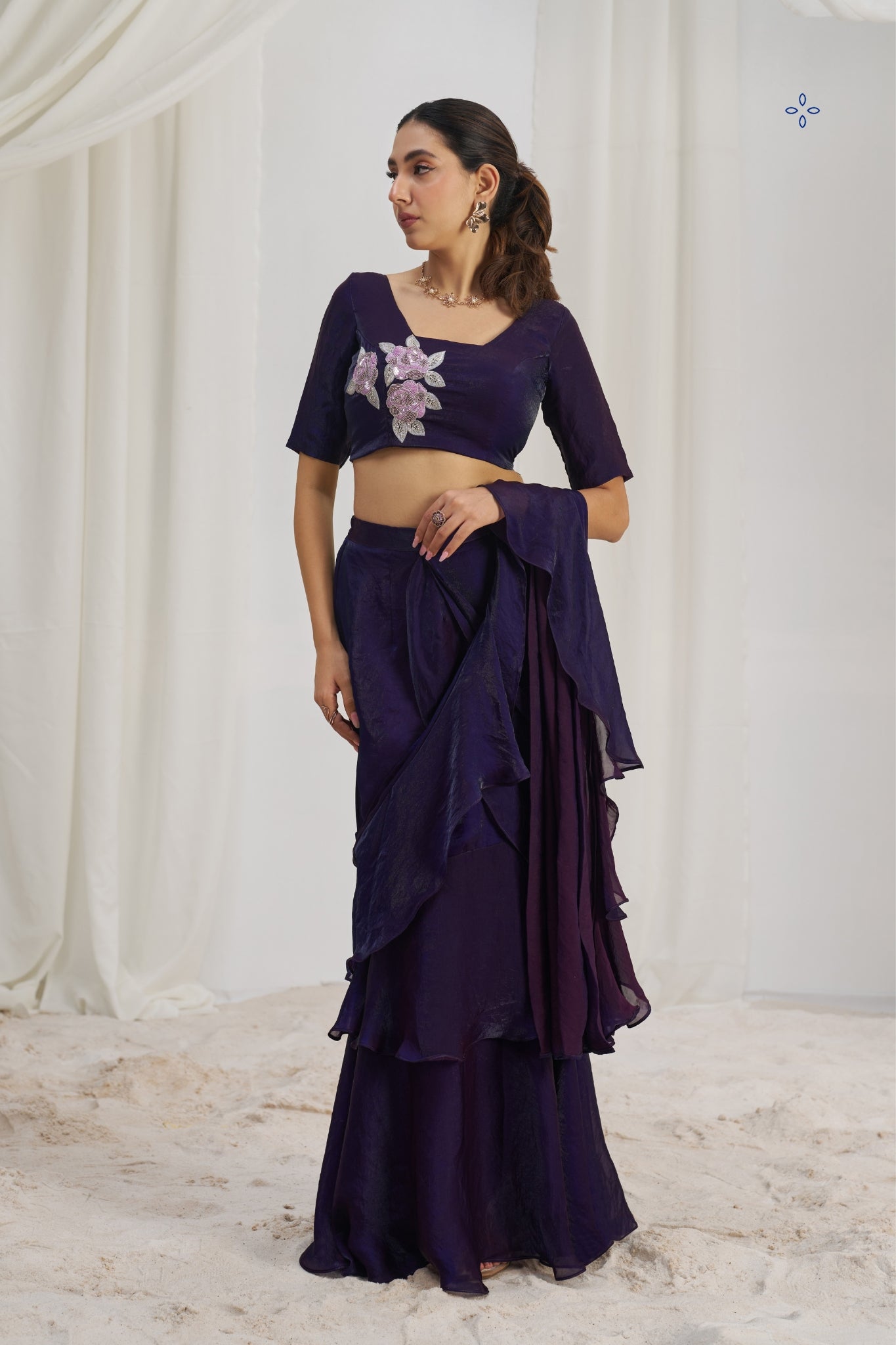 Midnight Bloom Luxury Organza Saree