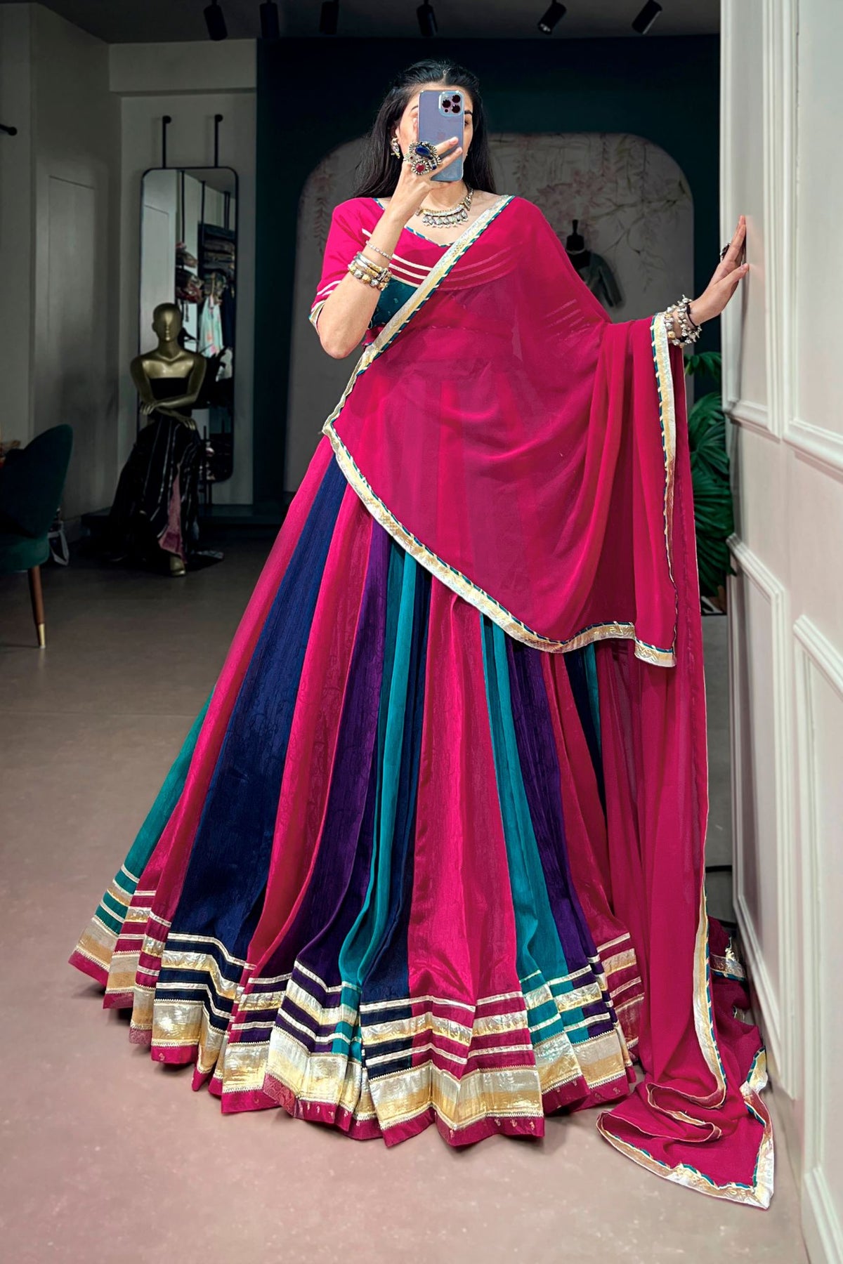 Raasrang Navratri Special Multicolor Rich Chinon Lehenga Choli
