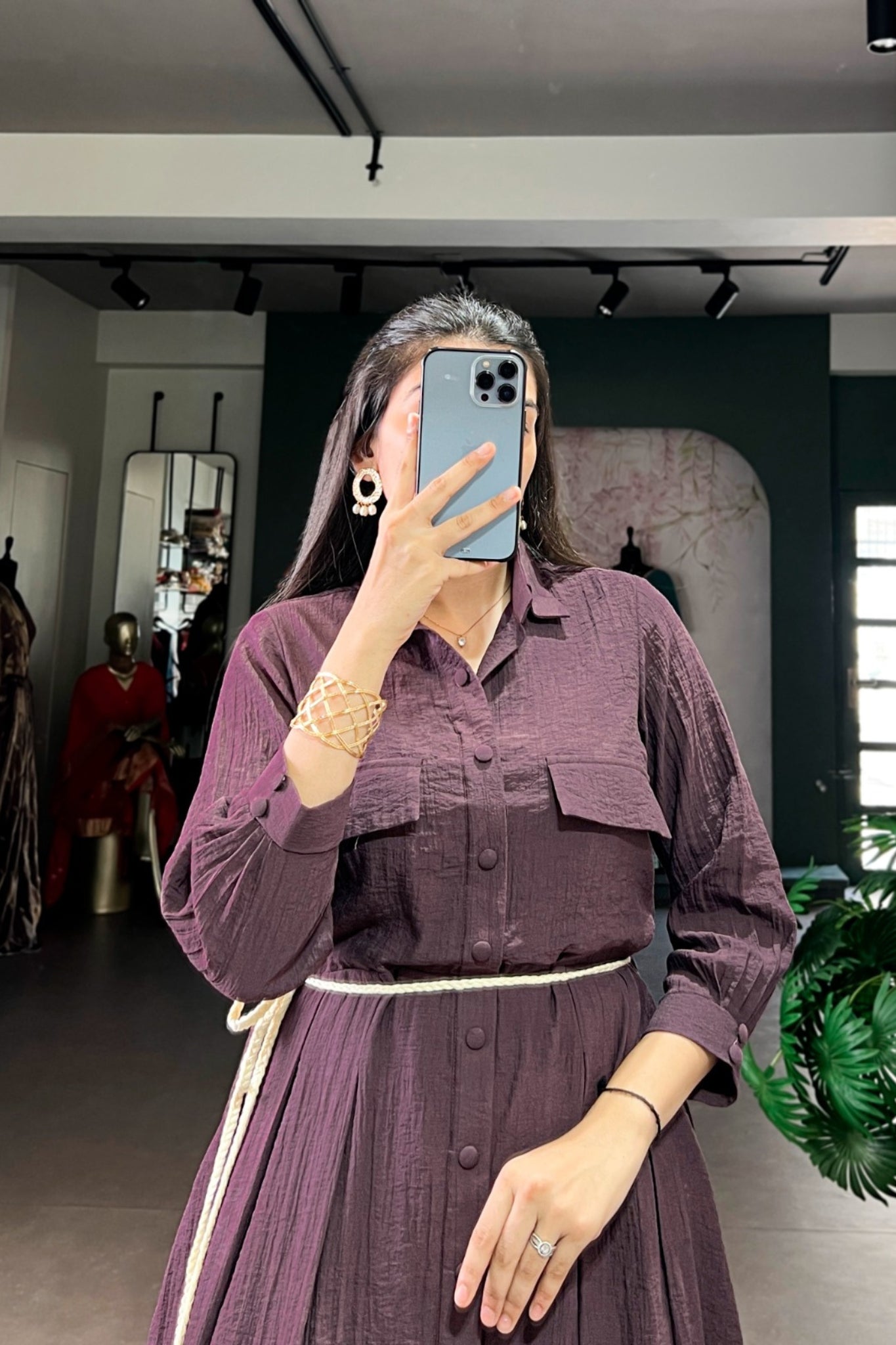 Premium Crackle Fabric Button Down Midi Frock For Women