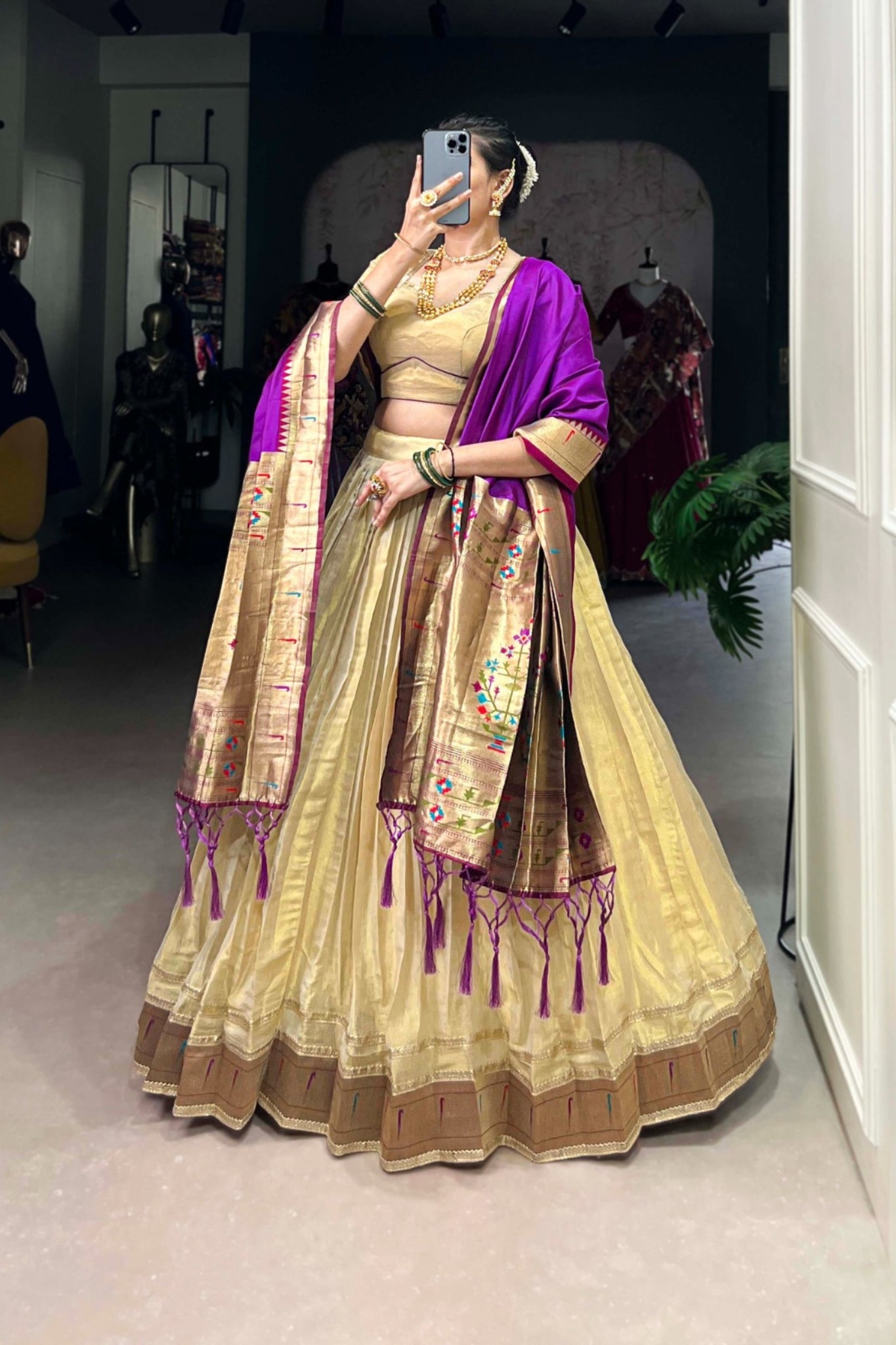 Elegant Erode Lehenga With Paithani Border & Zari Weaving Dupatta