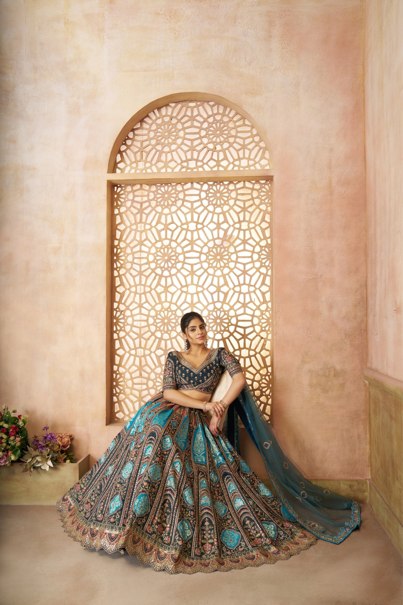 Wedding Special Designer Aari Embroidery Work Banarasi Silk Lehenga Choli Set