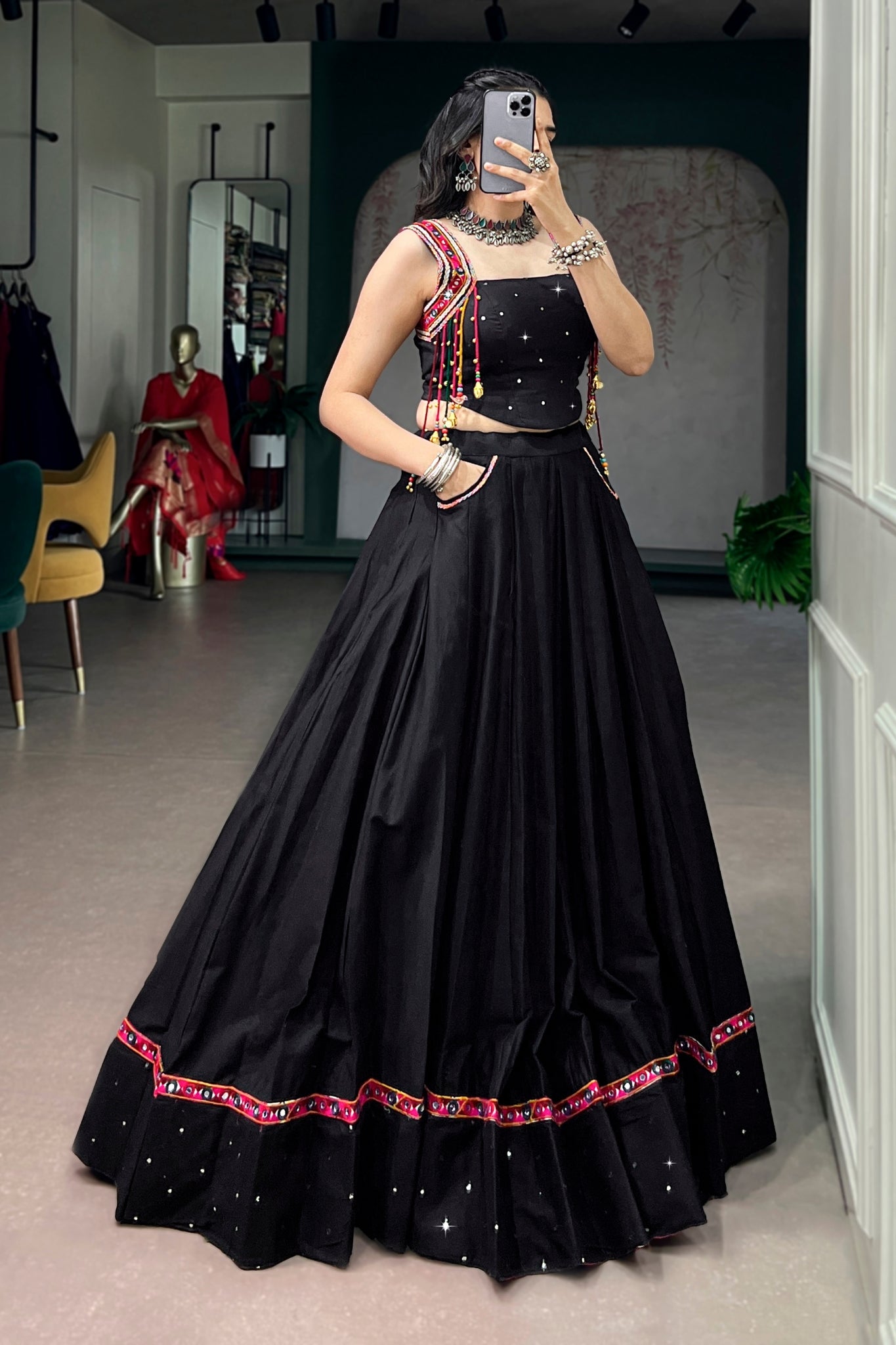 RaasRang Pure Cotton Black Navratri Special Designer Lehenga Choli