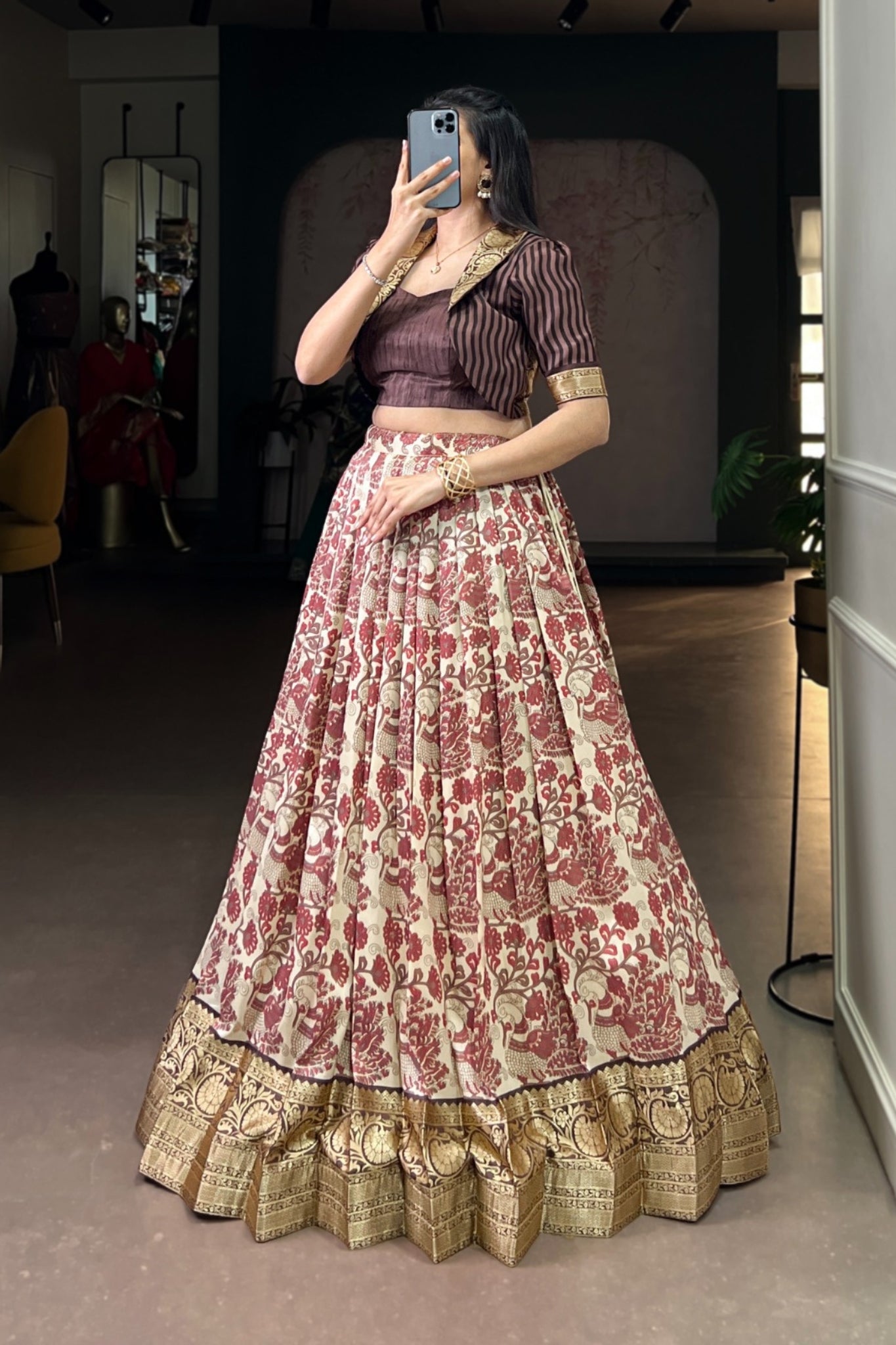 Handcrafted Tasar Silk Printed With Viscose Border Lehenga Choli