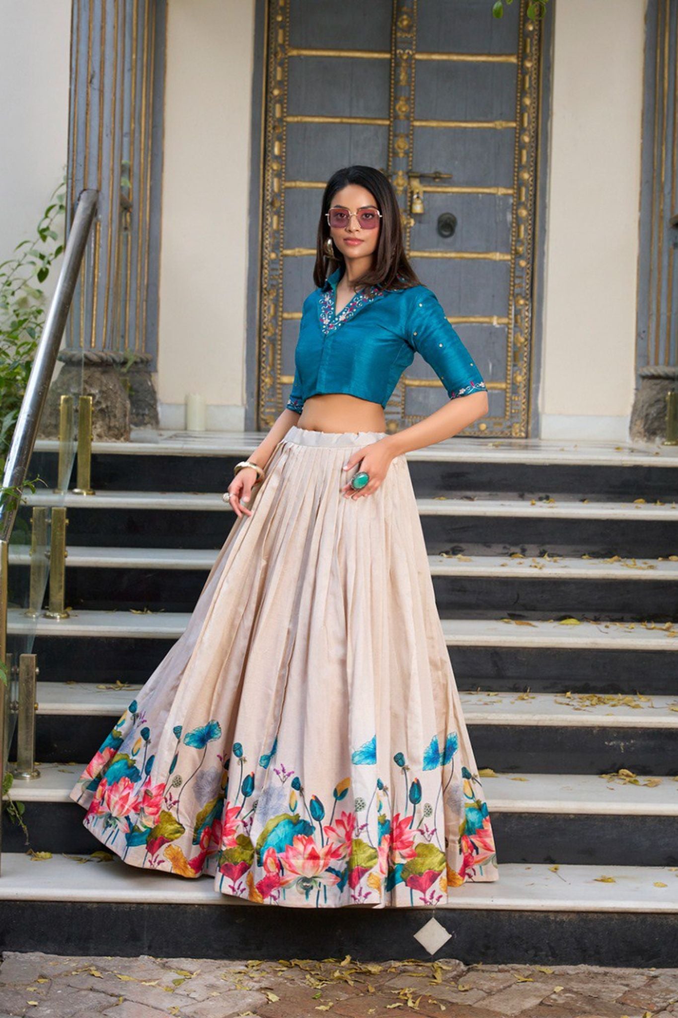 Tussar Silk Floral Printed Beautiful Lehenga Set