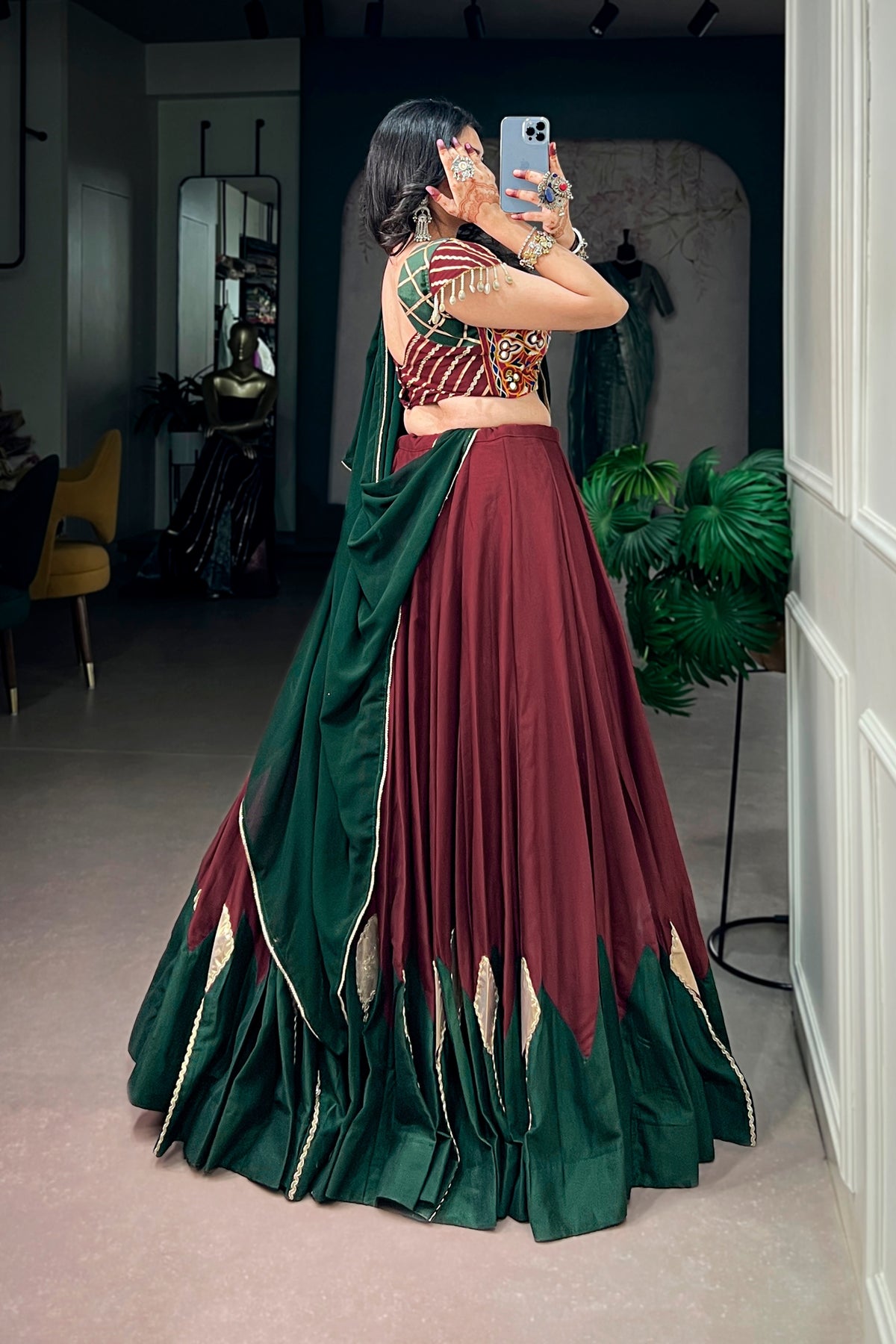 Navratri Special Designer Maroon-Green Traditional Lehenga Choli