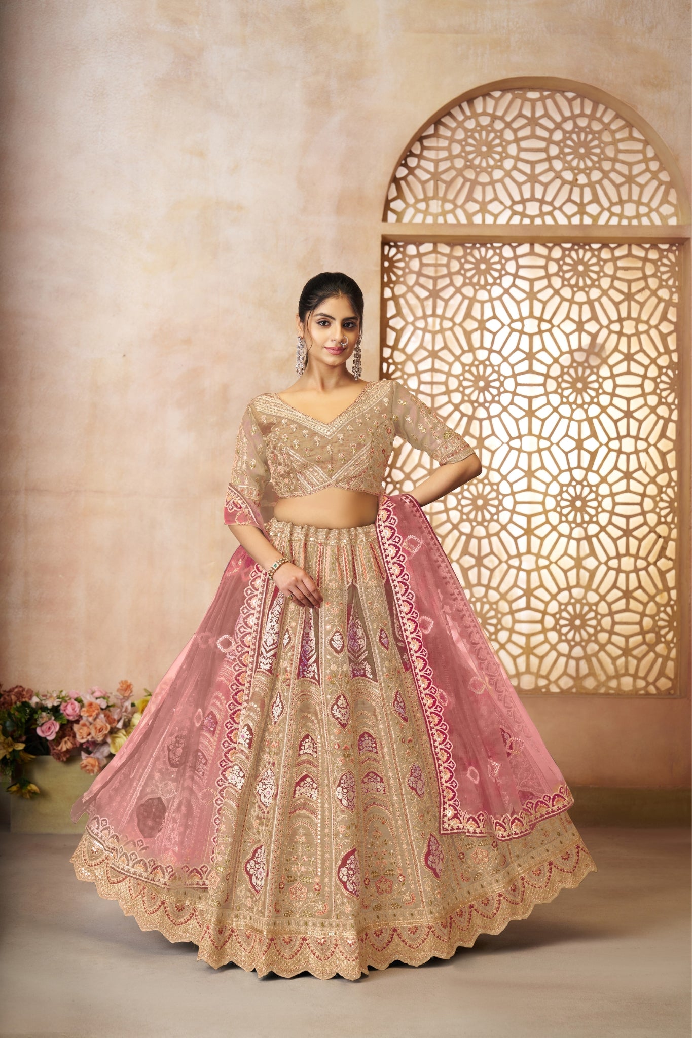 Wedding Special Designer Aari Embroidery Work Banarasi Silk Lehenga Choli Set