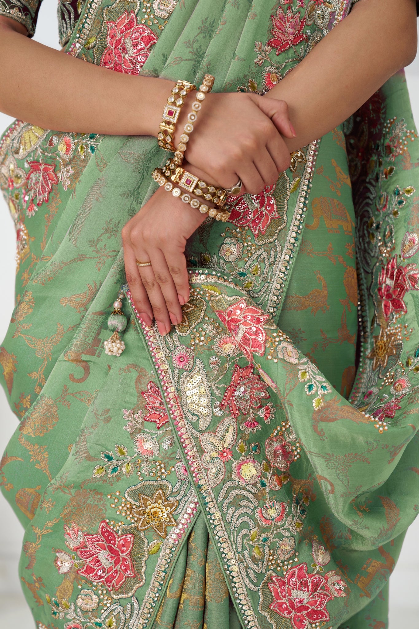 Green Pure Dola Viscose Silk Wedding Perfect Saree