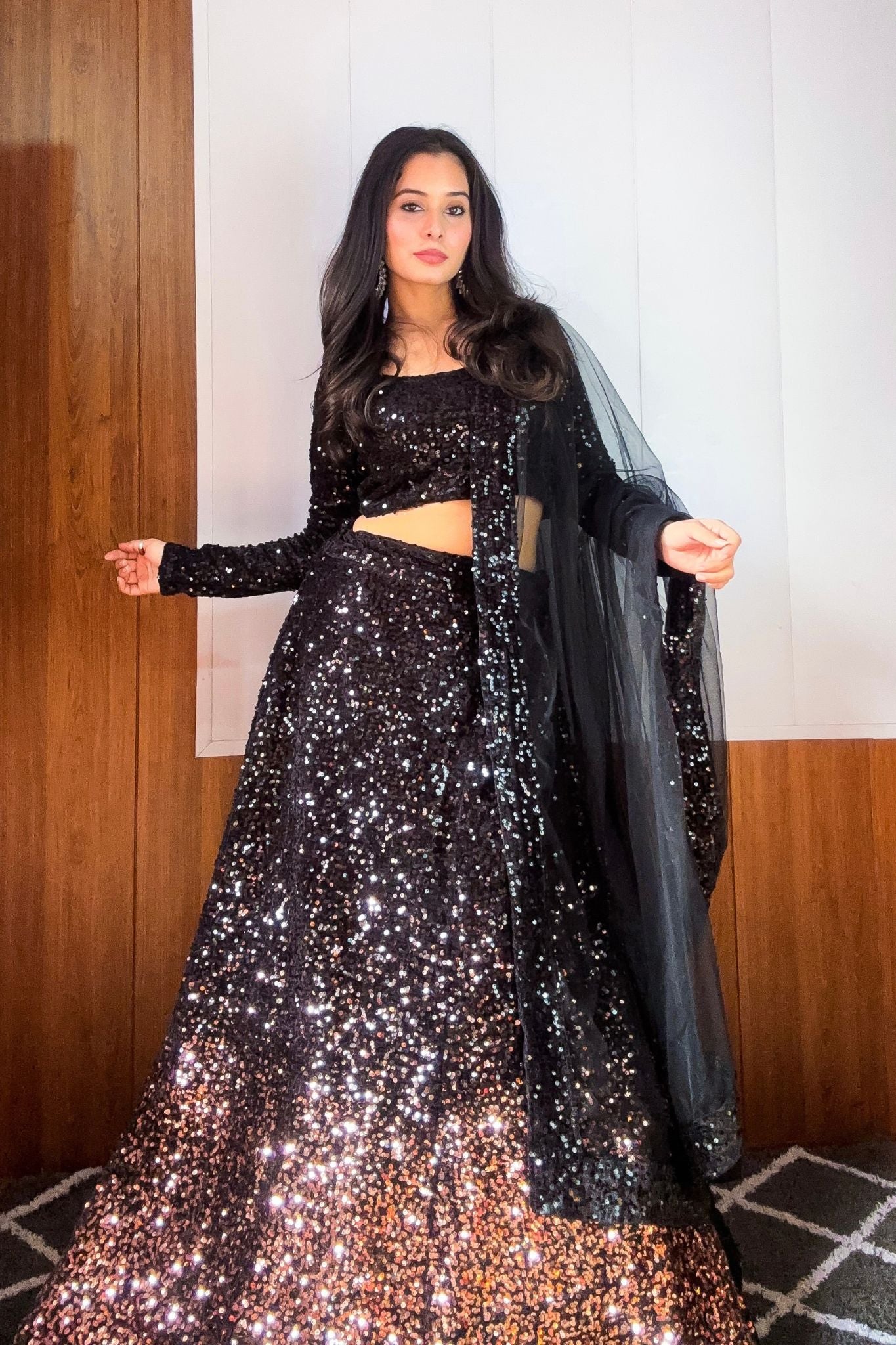 Velvet Black Heavy Sequence Work Lehenga Choli