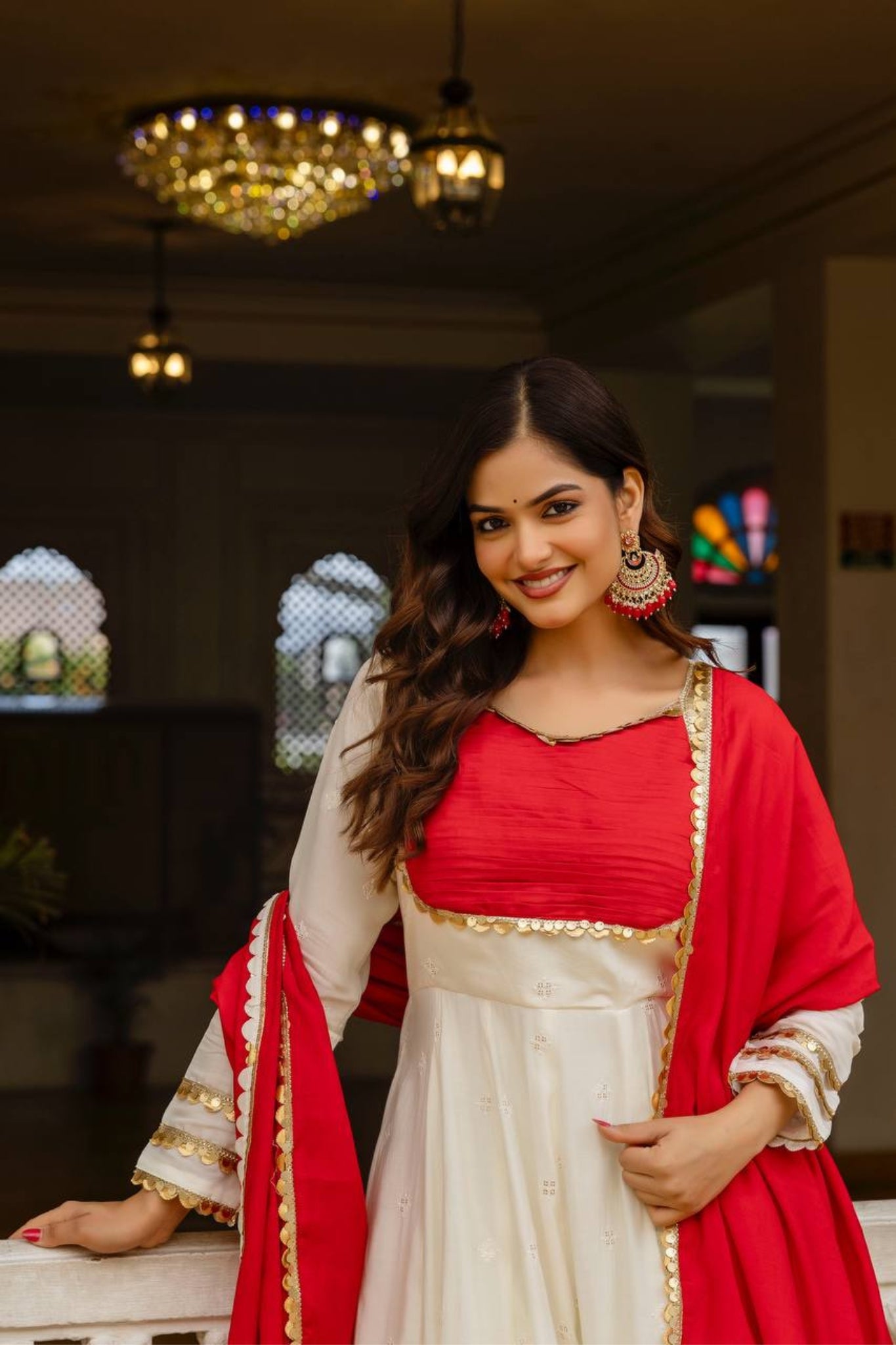 Elegant Roman Silk Chikankari Anarkali Set With Dupatta