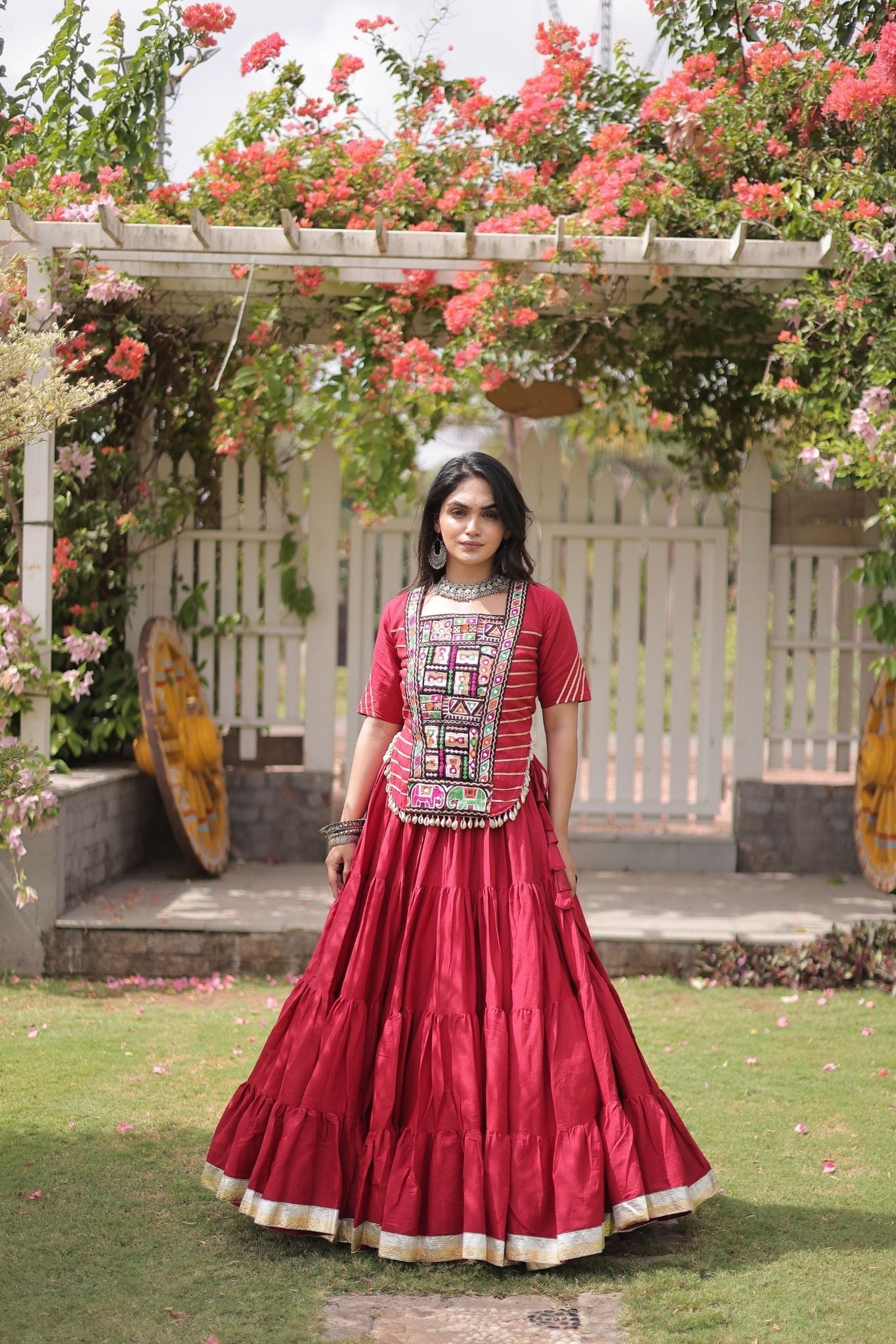 Raasrang Premium Kora Cotton Kutchi Patchwork Navratri Festival Lehenga Choli For Women