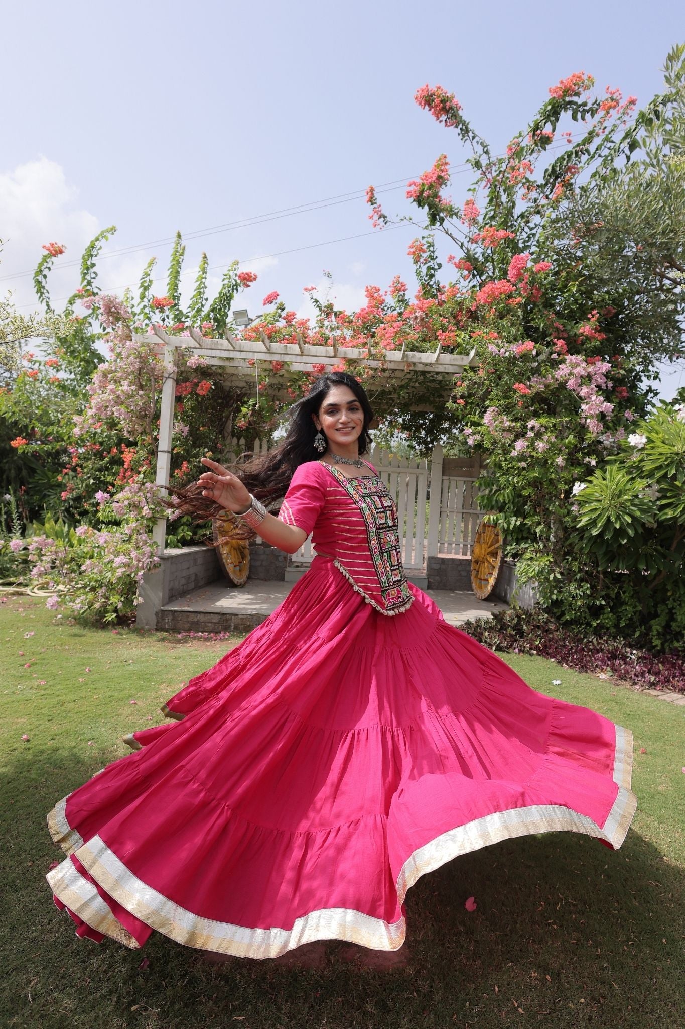 Raasrang Premium Kora Cotton Kutchi Patchwork Navratri Festival Lehenga Choli For Women