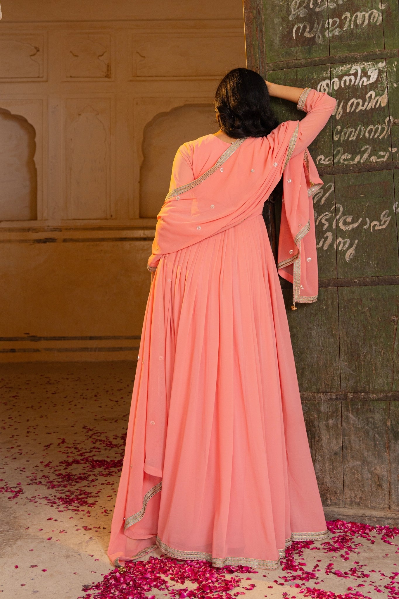 Peach Radiance Embroidered Georgette Anarkali Set