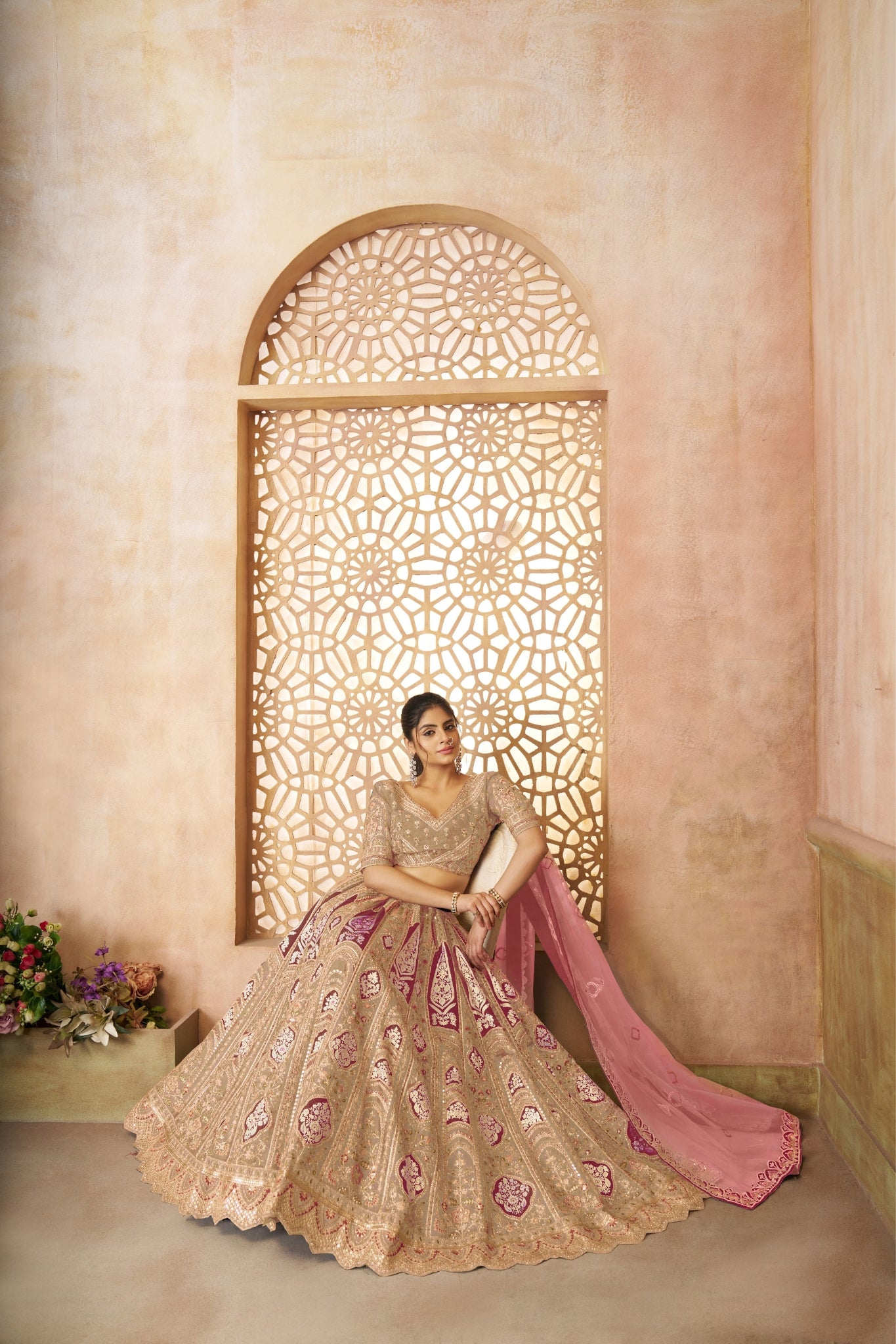 Wedding Special Designer Aari Embroidery Work Banarasi Silk Lehenga Choli Set