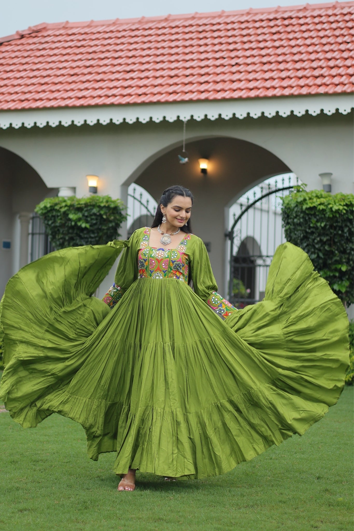 Stunning Navratri Designer Rayon With Gamthi Work Traditional Gown