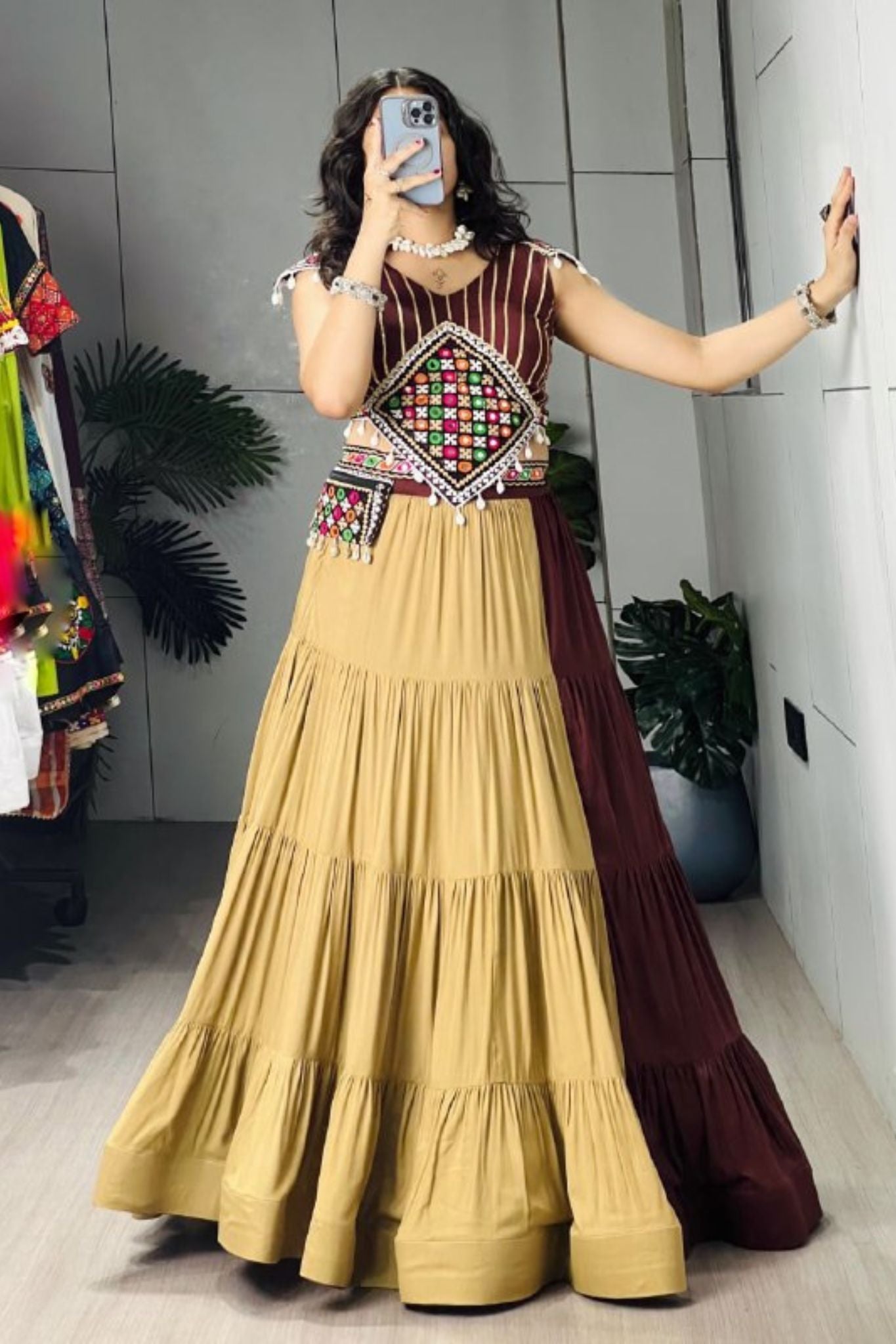 Raasrang Beige Brown Navratri Lehenga Choli For Women