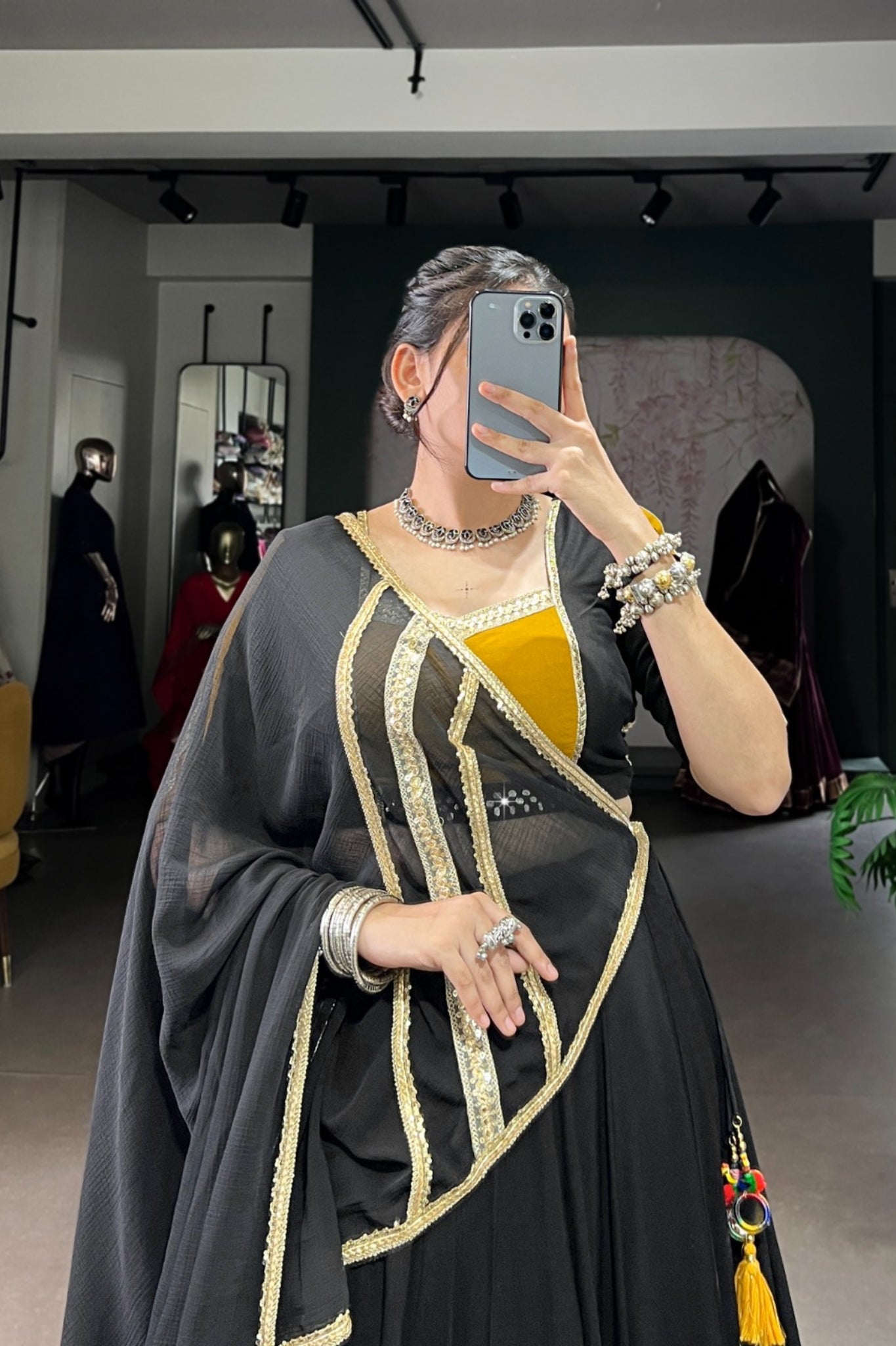 Black Beautiful Pure Rayon Original Mirror Work Stunning Navratri Lehenga Choli