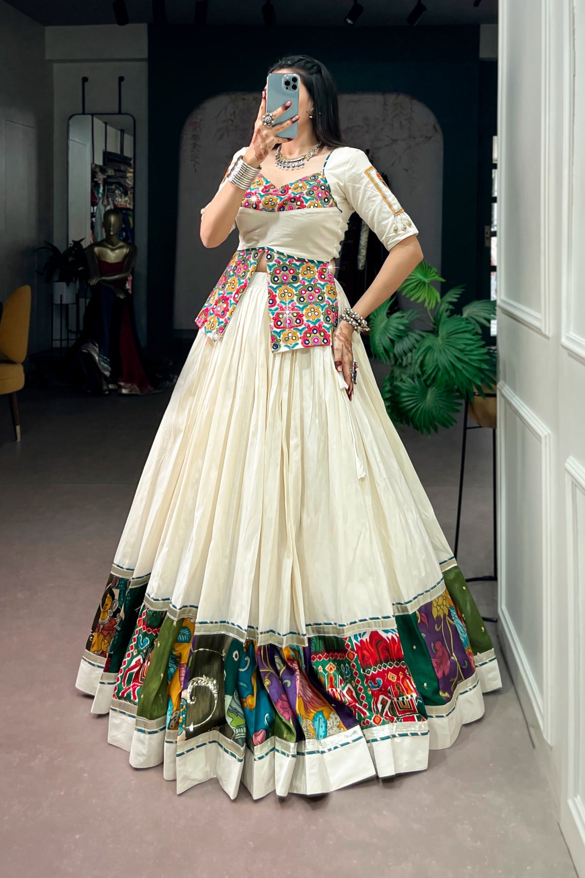 Designer Khadi Cotton Navratri Lehenga Choli With Gamthi Work