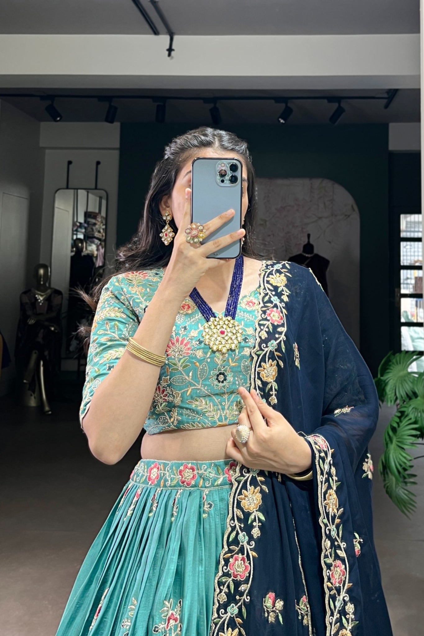 Sky Blue Sequins Tread Embroidered Work Designer Wedding Lehenga Choli