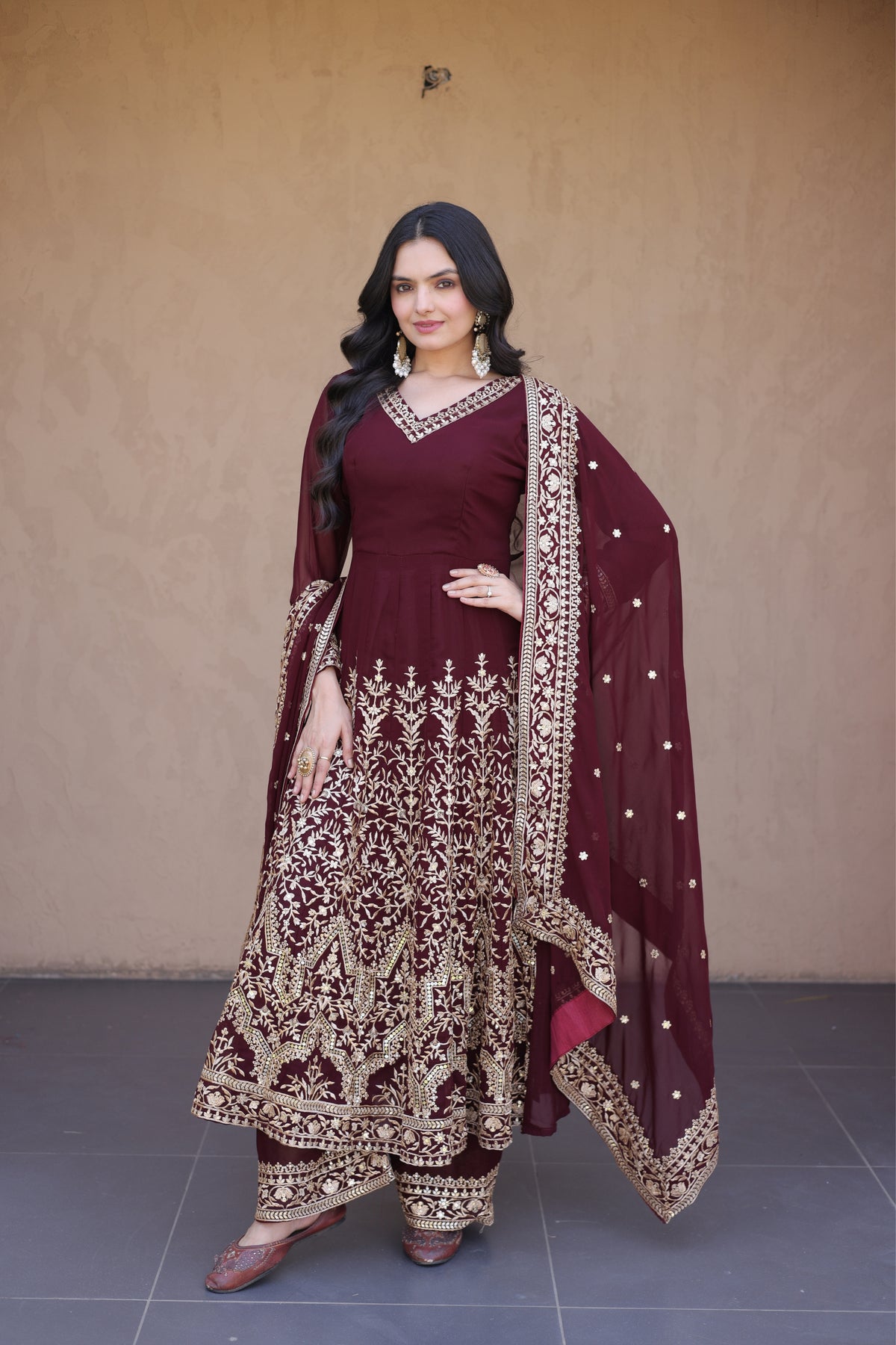 Designer Multi-Sequins Embroidered Anarkali Gown Set With Pant & Dupatta