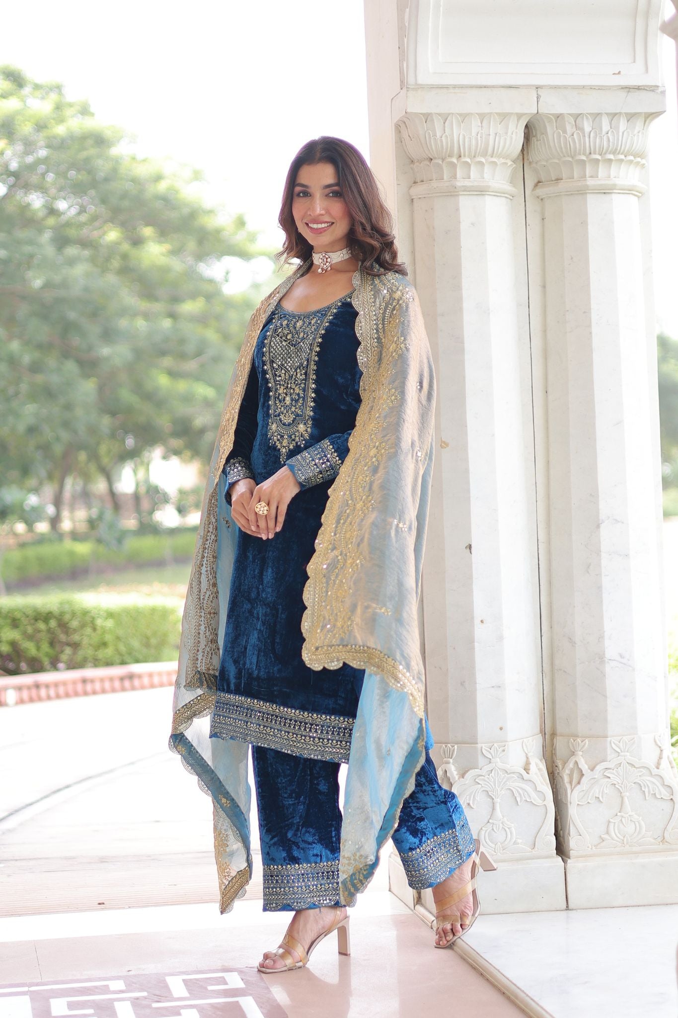 Eid Exclusive Velvet Sequin Embroidered Outfit – Shine In Festive Luxury