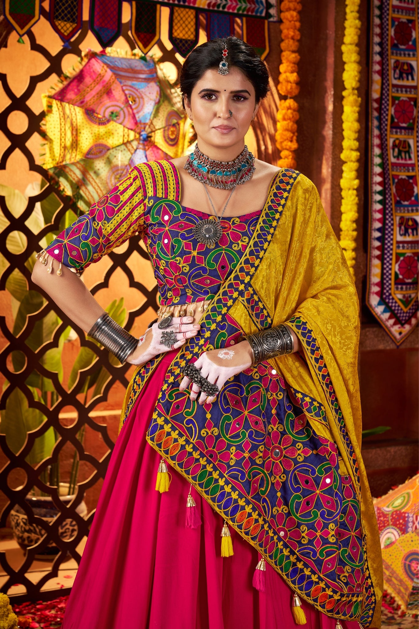 Multi Color Elegant Designer Navratri Stylish Viscose Cotton Lehenga Choli