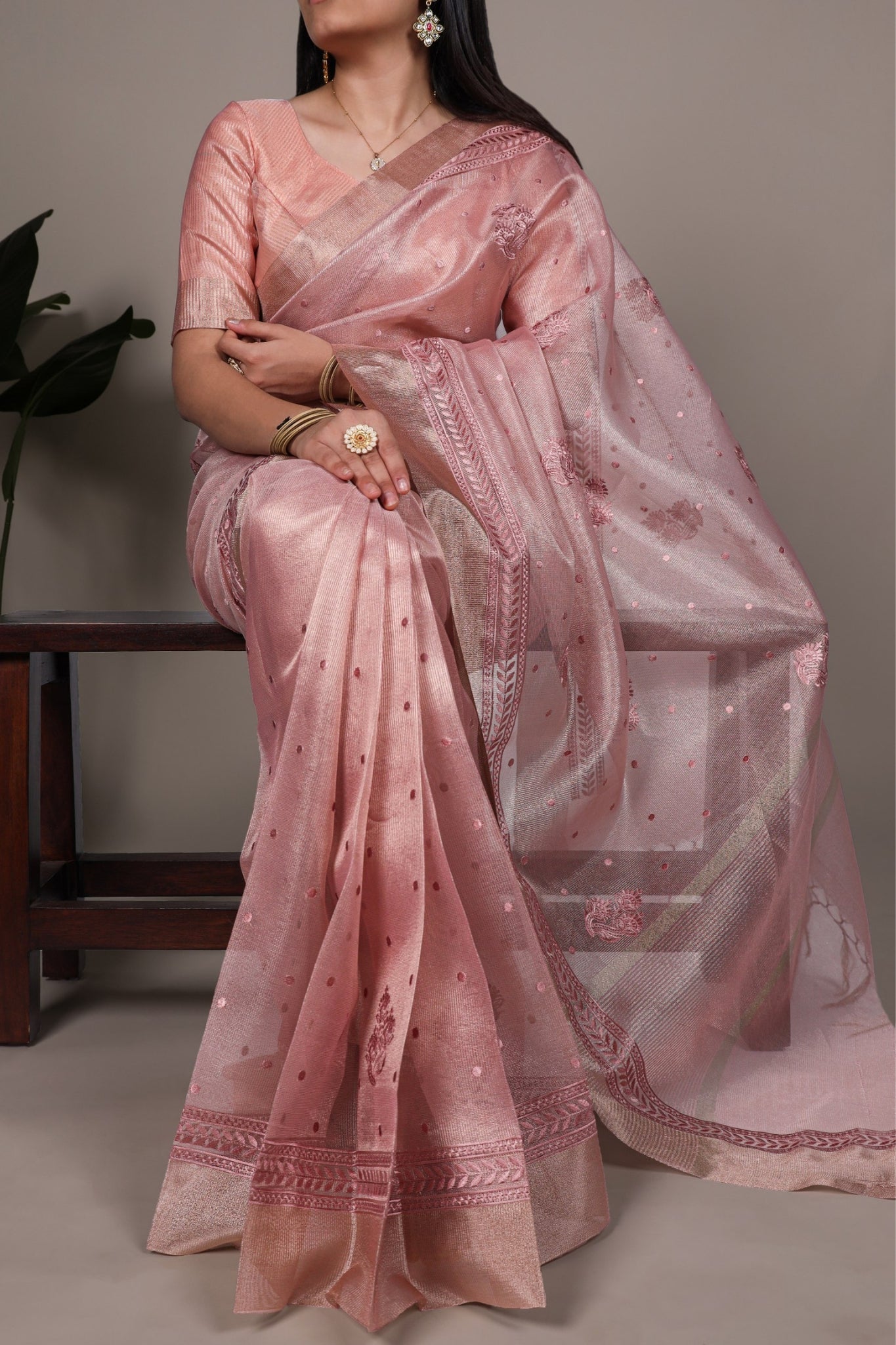 Shimmer And Shine Premium Designer Thread Embroidery Saree