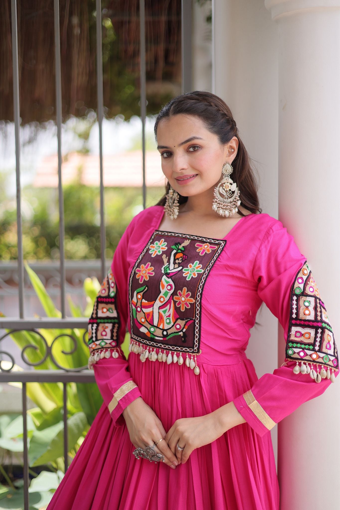 Raasrang Navratri Special Designer Rayon Gown With Kutchi Gamthi Thread Work