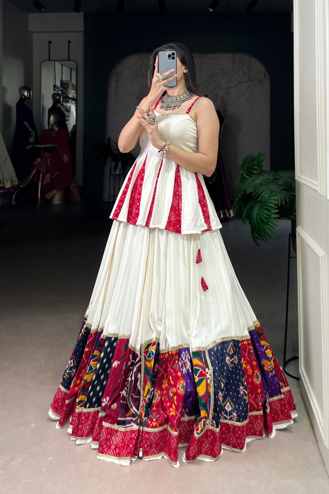Traditional Designer Bandhej Printed With Multi Patch Work Navratri Lehenga Choli