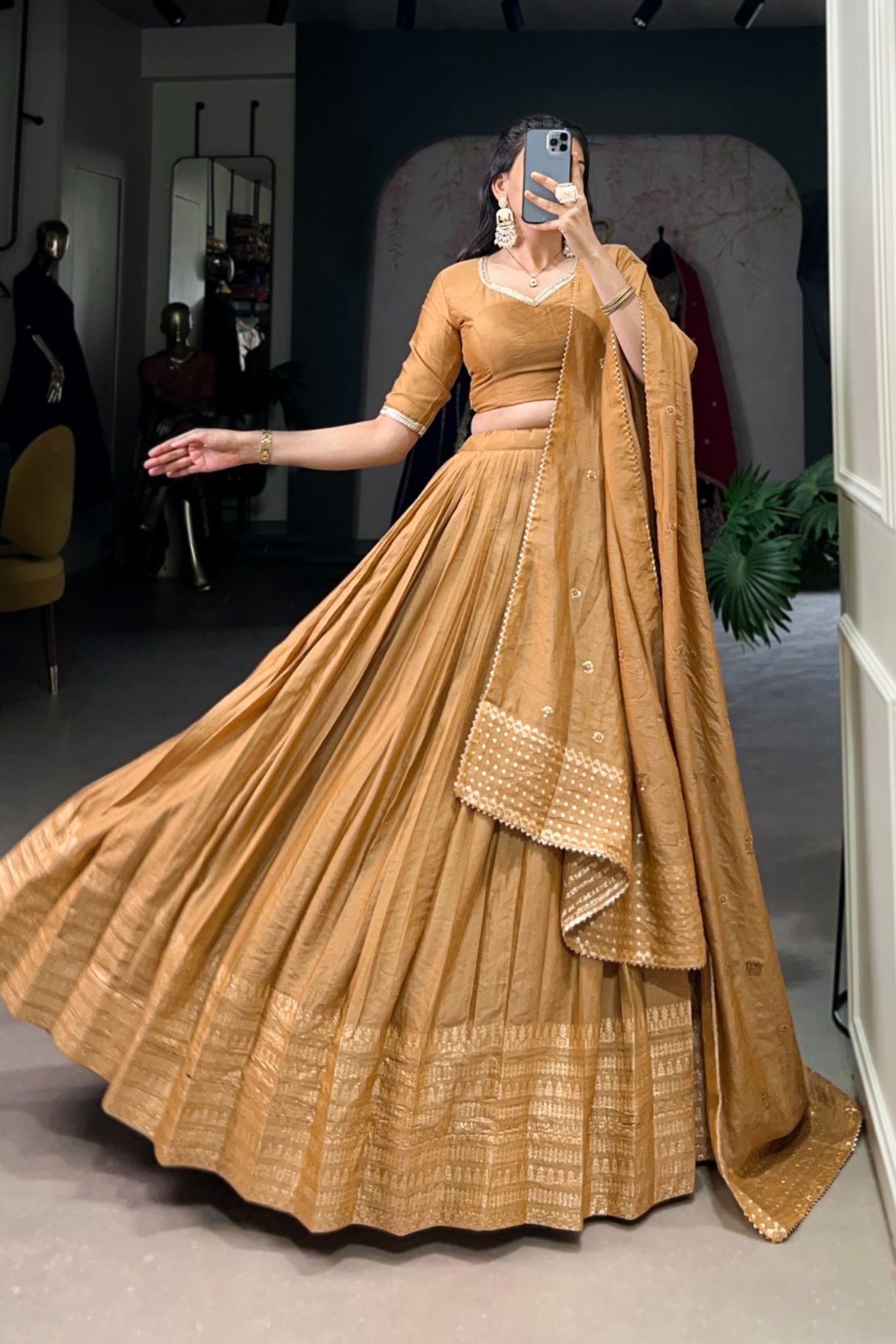 Pure Chanderi Plain With Zari Weaving Work Lehenga Choli