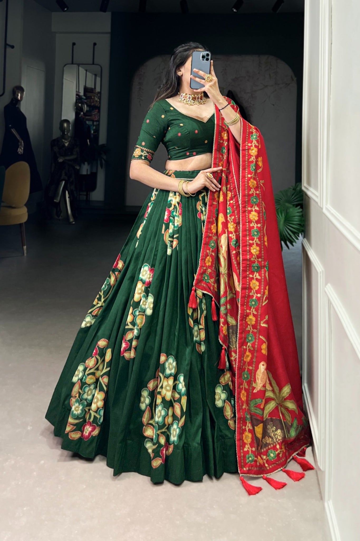 Tussar Silk Lehenga With Foil Work & Gotta Patti Dupatta