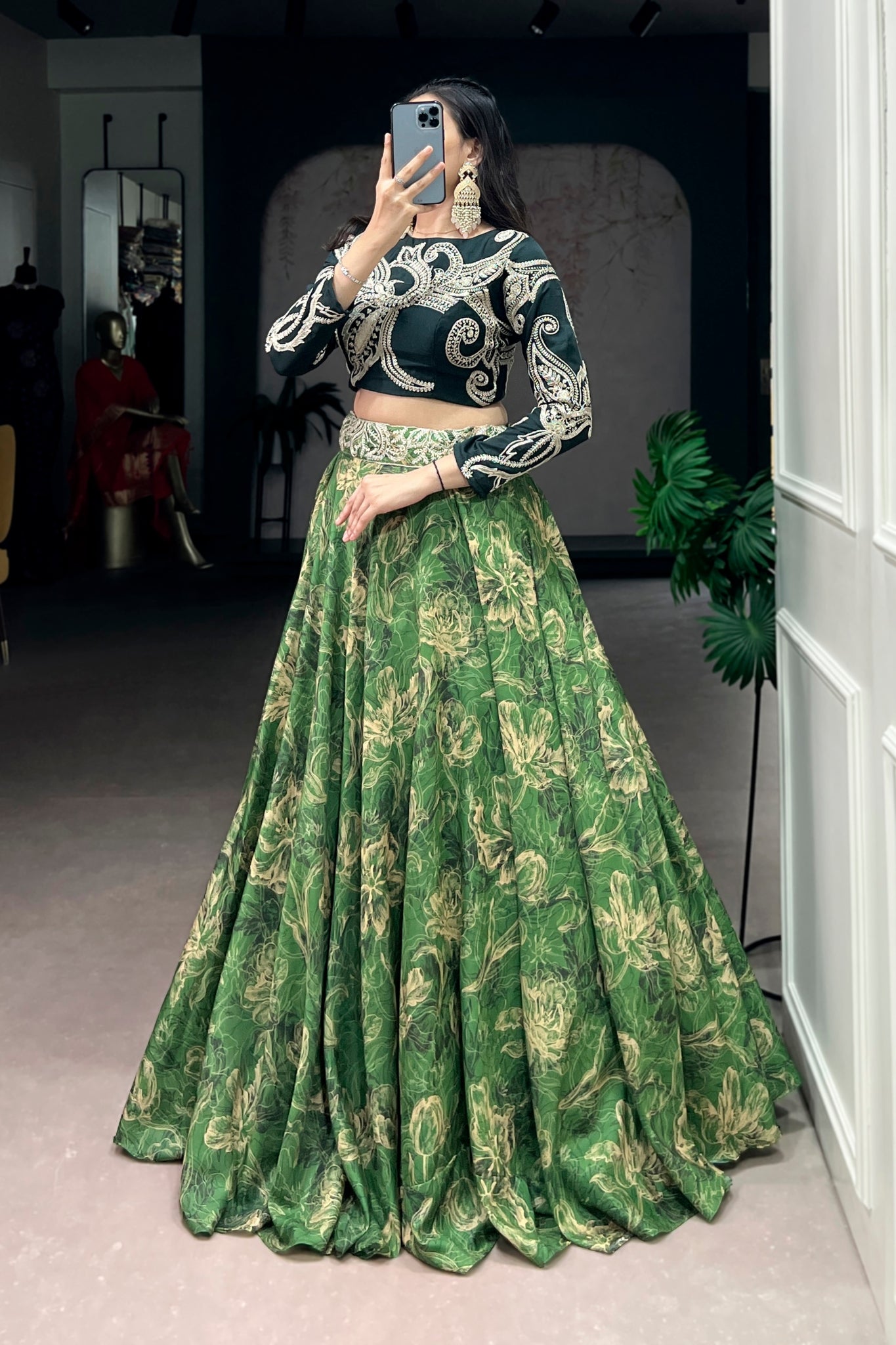 Floral Printed Tasar Silk Lehenga Choli