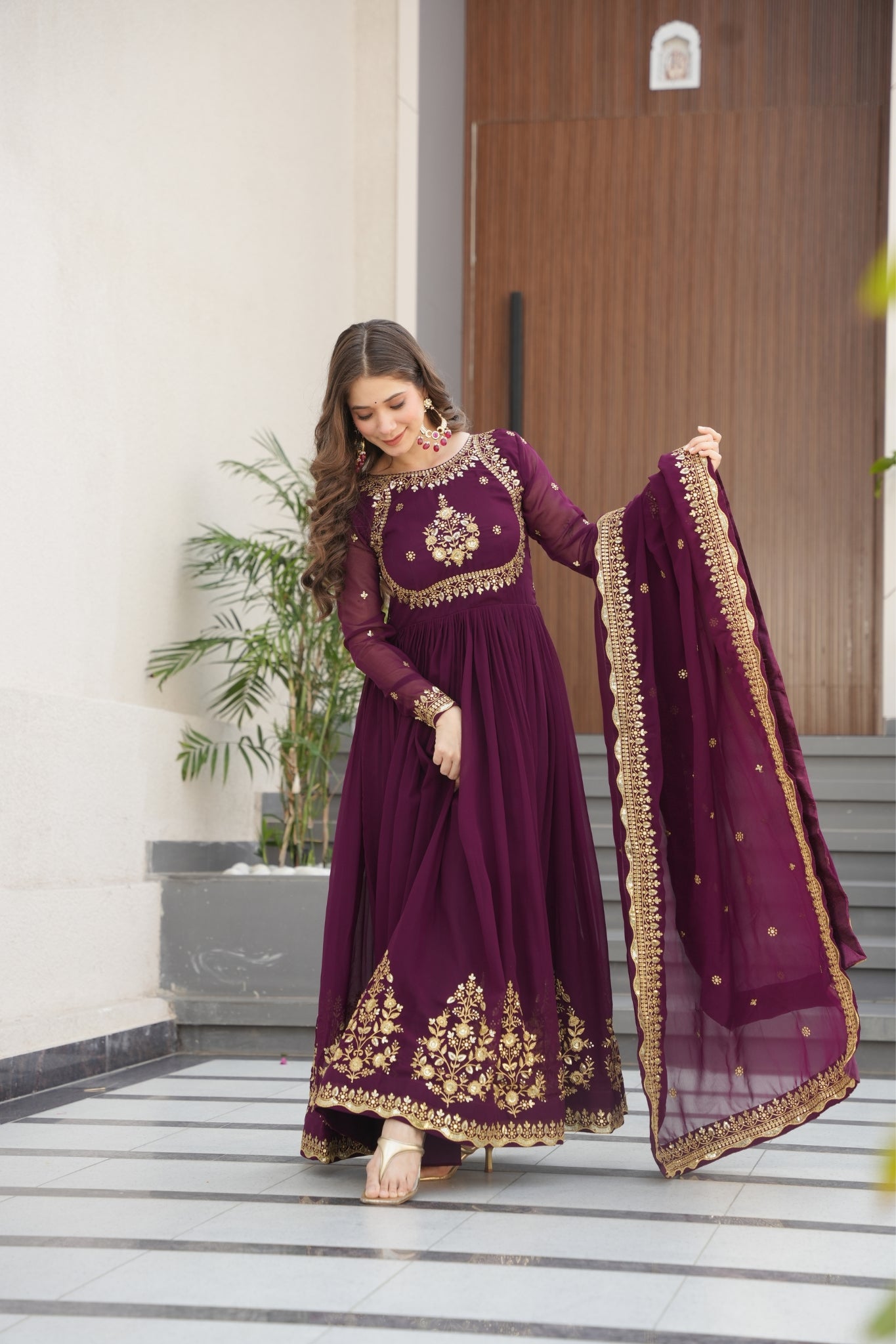 Georgette Tread Sequins Embordered Anarkali Suit