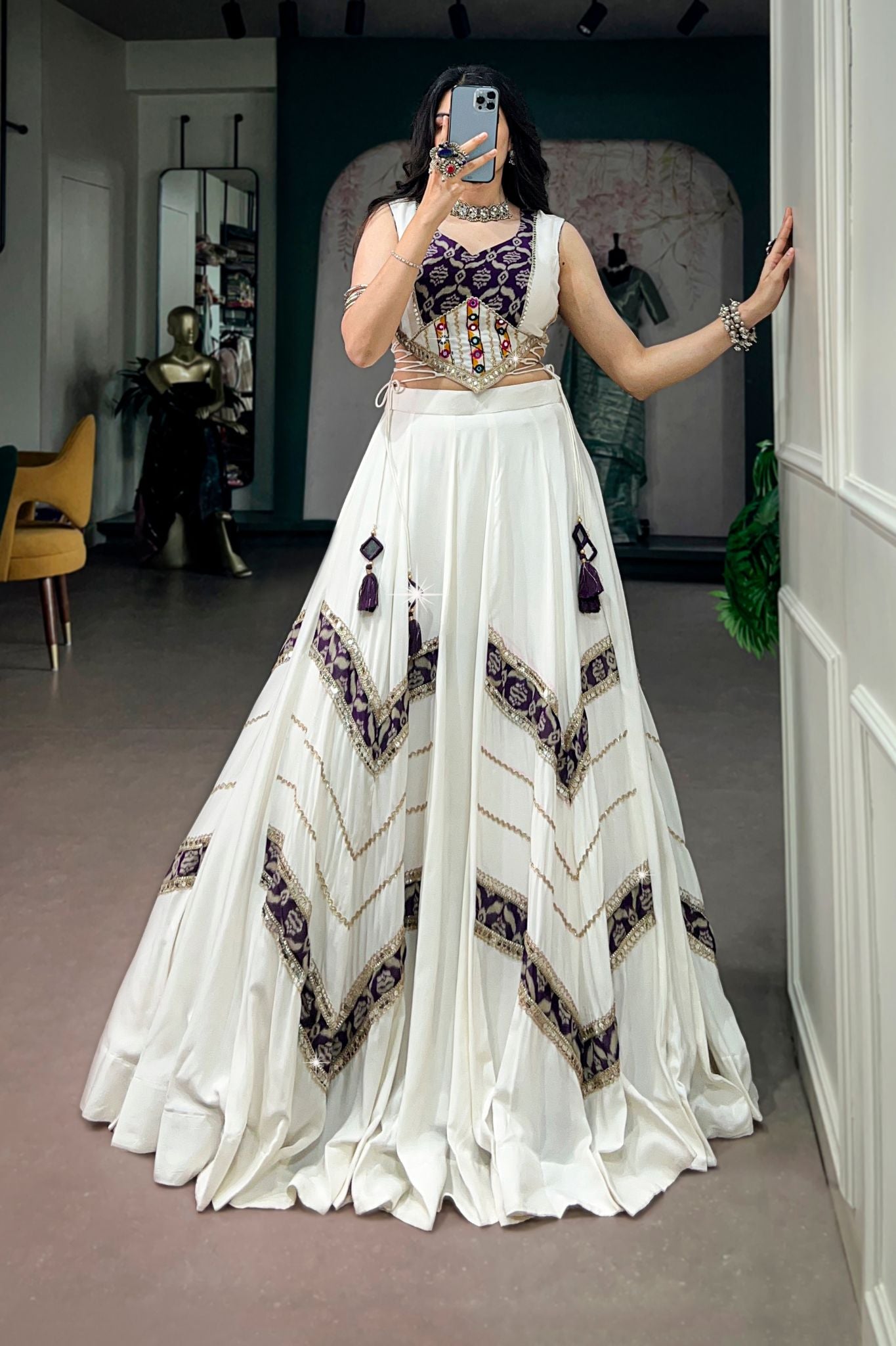 Raasrang Royal White Navratri Designer Lehenga Choli For Women