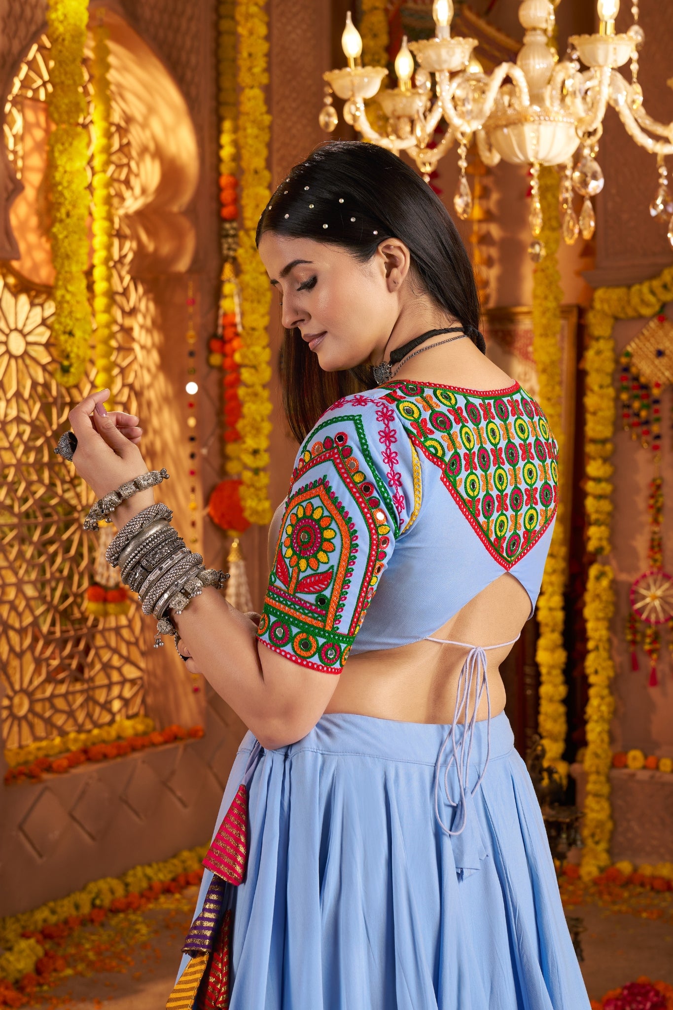 Light Blue Stunning Navratri Designer Viscose Cotton Lehenga Choli