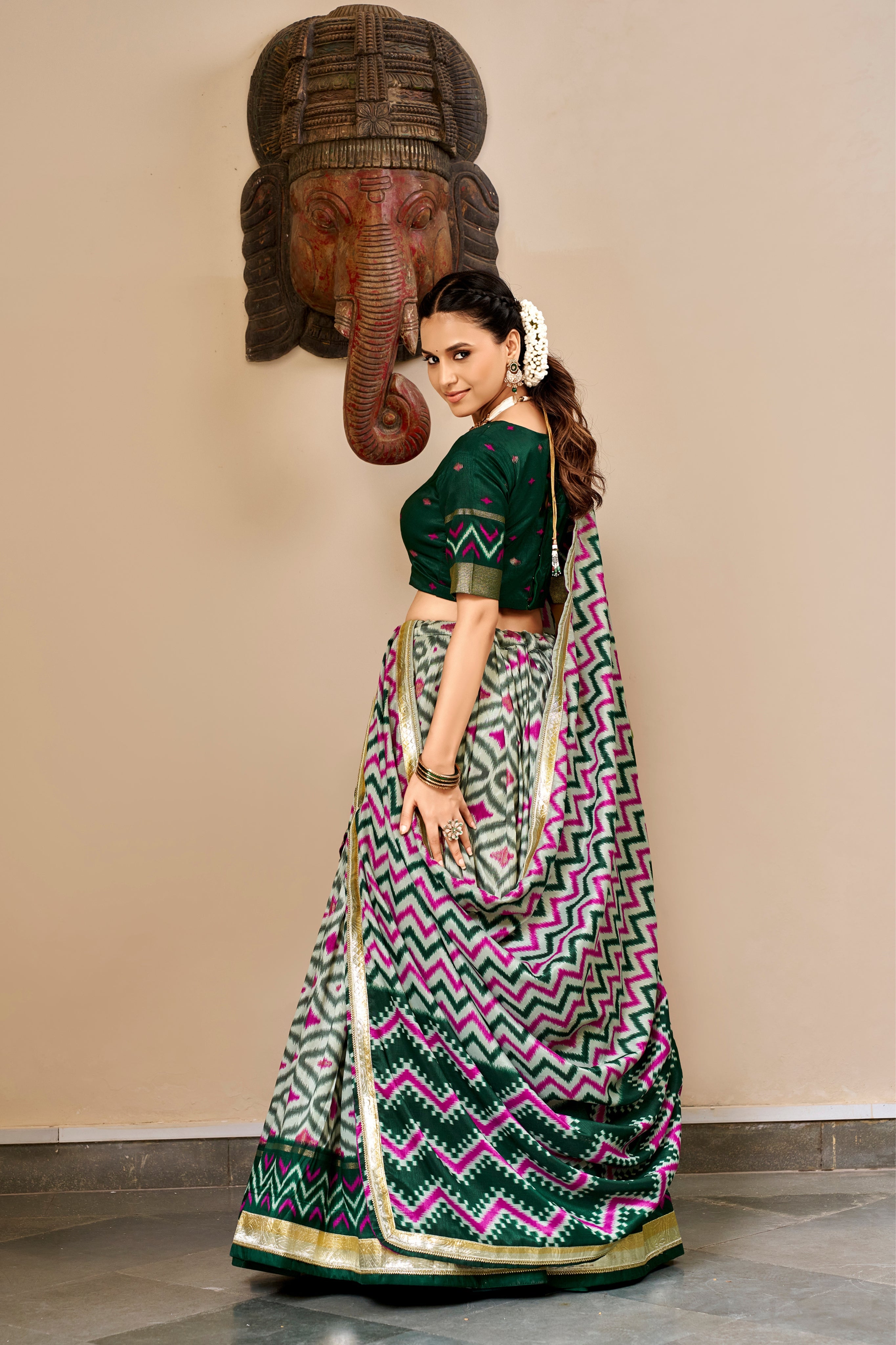 Tasar Silk Ikat Print Designer Lehenga Choli
