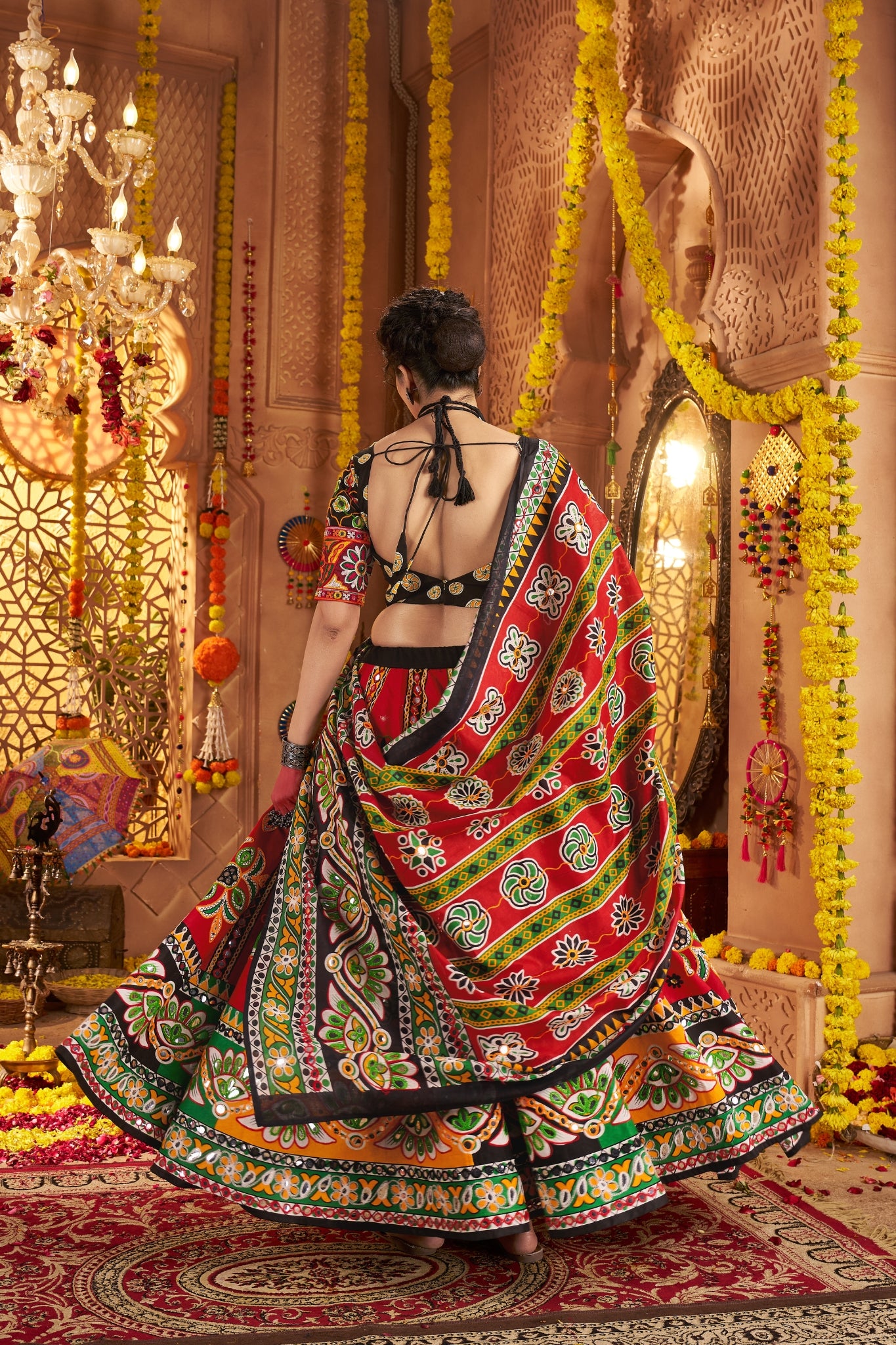 Maroon Organic Cotton Designer Navratri Lehenga Choli Set