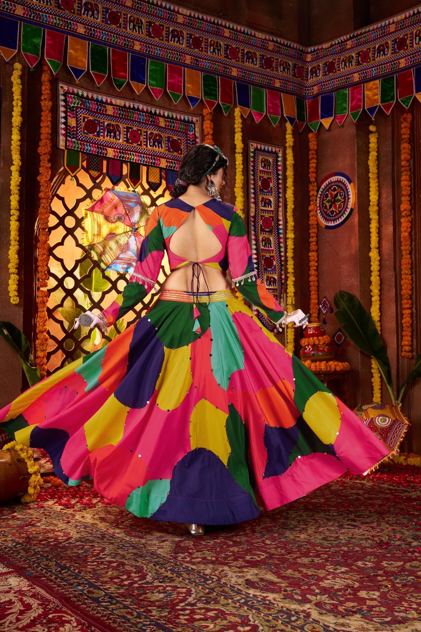 Beautiful Multi Color Designer Maslin Traditional Navratri Special Lehenga Choli