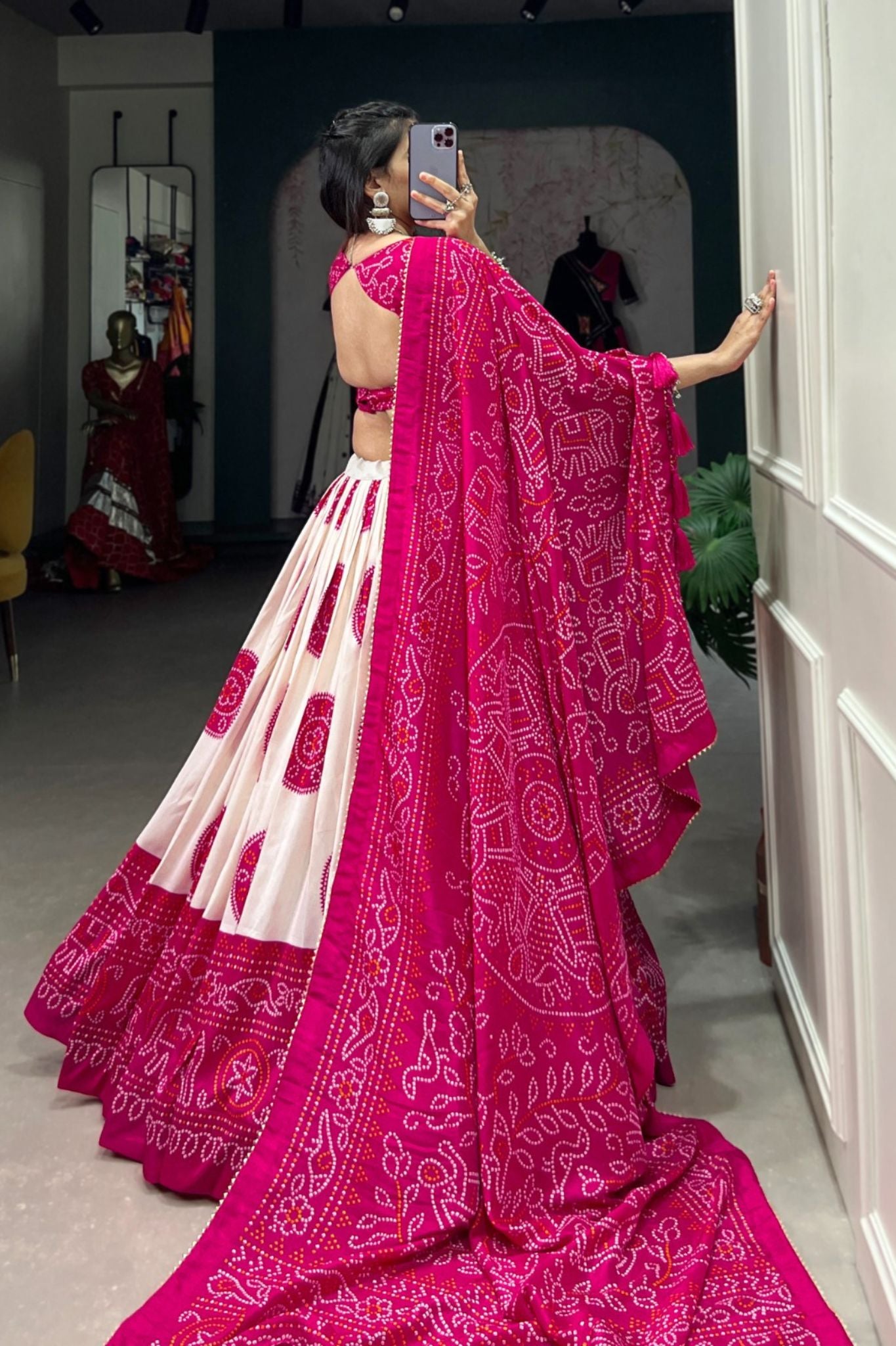 Bandhej Print Silk Lehenga Choli