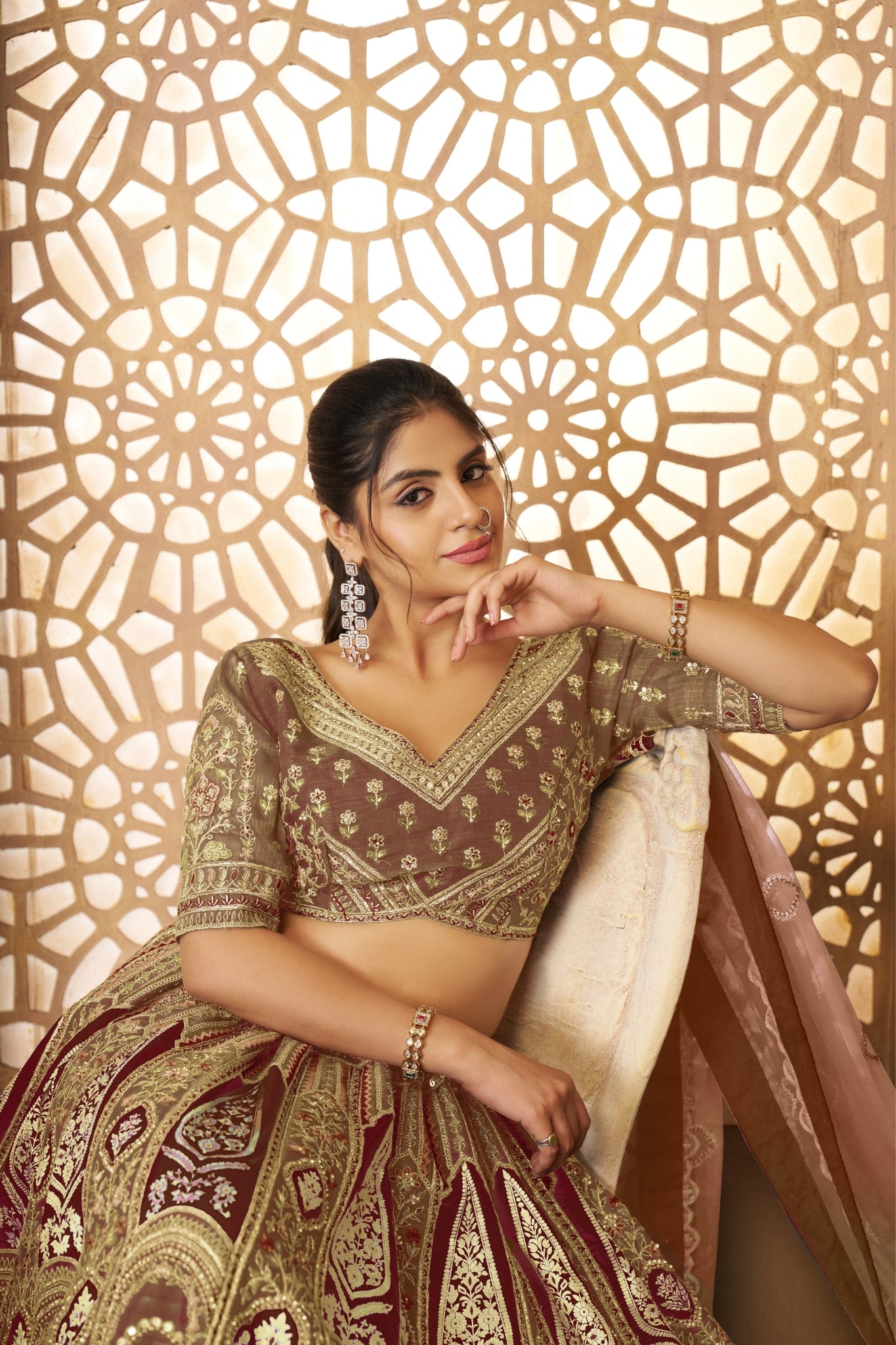 Wedding Special Designer Aari Embroidery Work Banarasi Silk Lehenga Choli Set