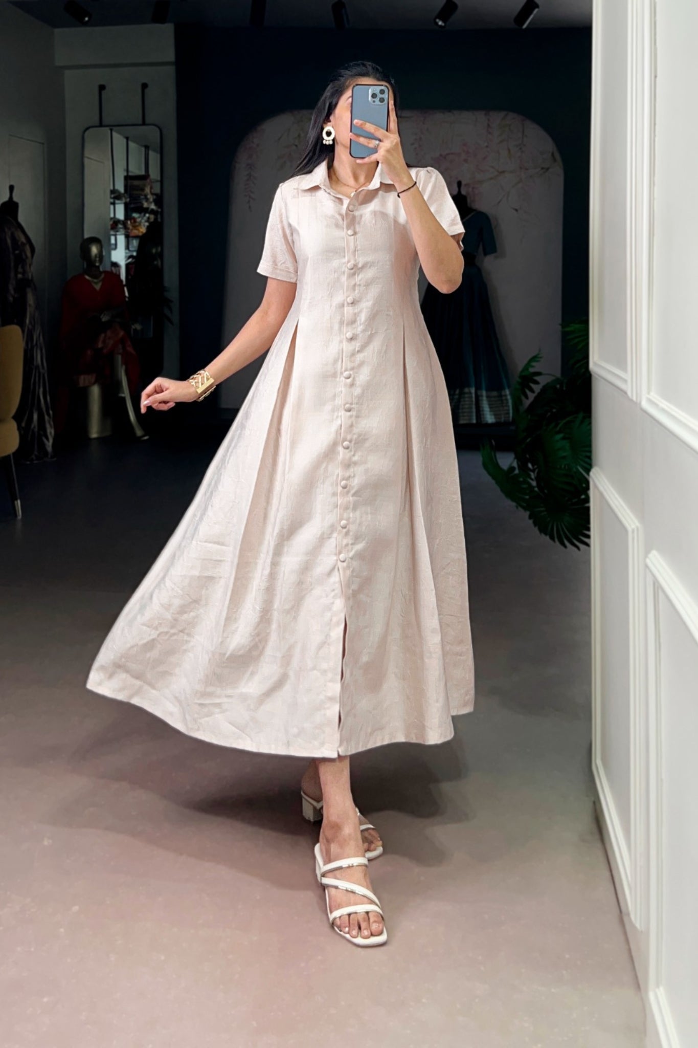 Premium Remy Fabric Button-Down Midi Frock For Women