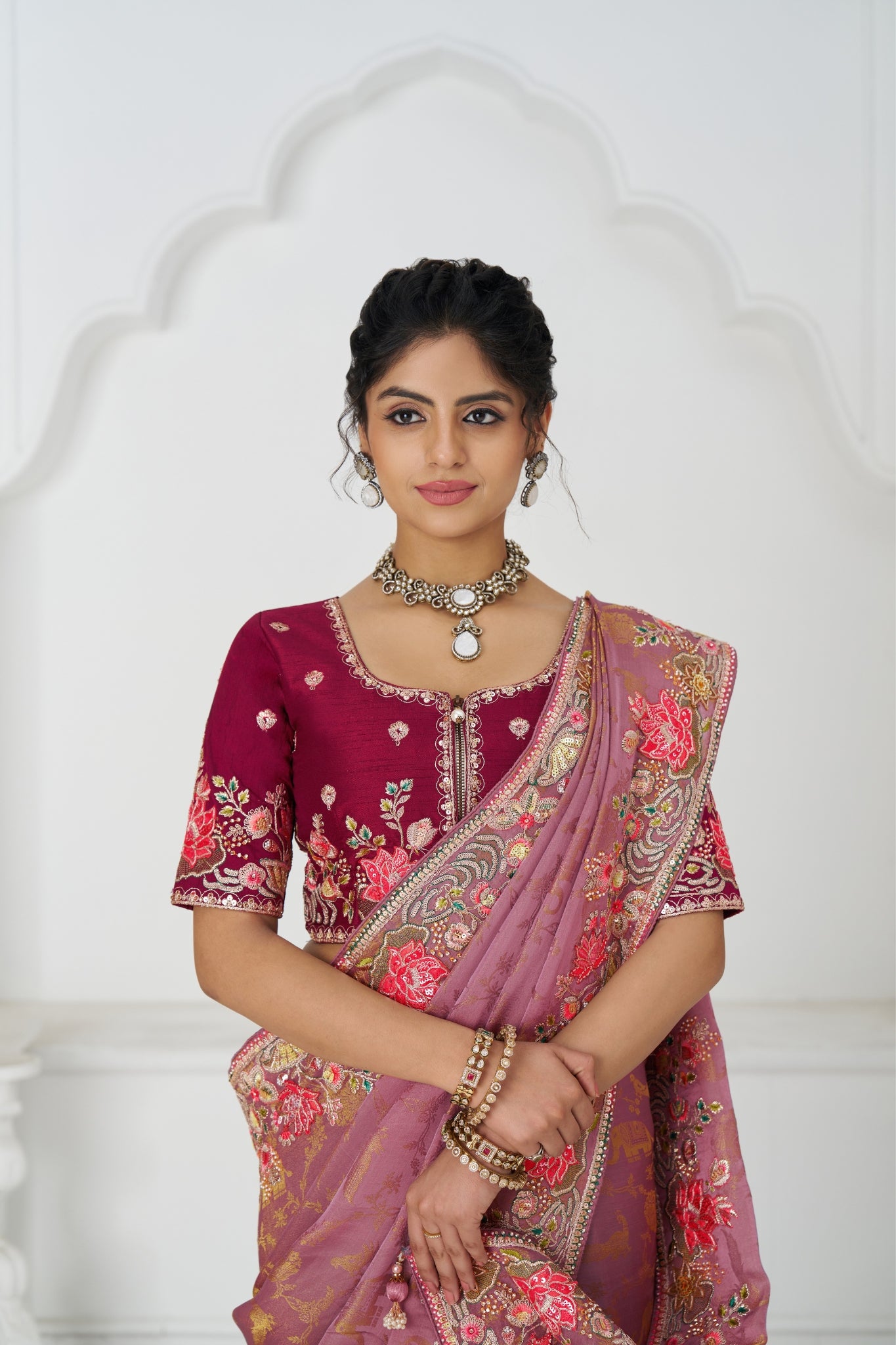 Wedding Stunning Pink Pure Dola Viscose Silk Beautiful Saree